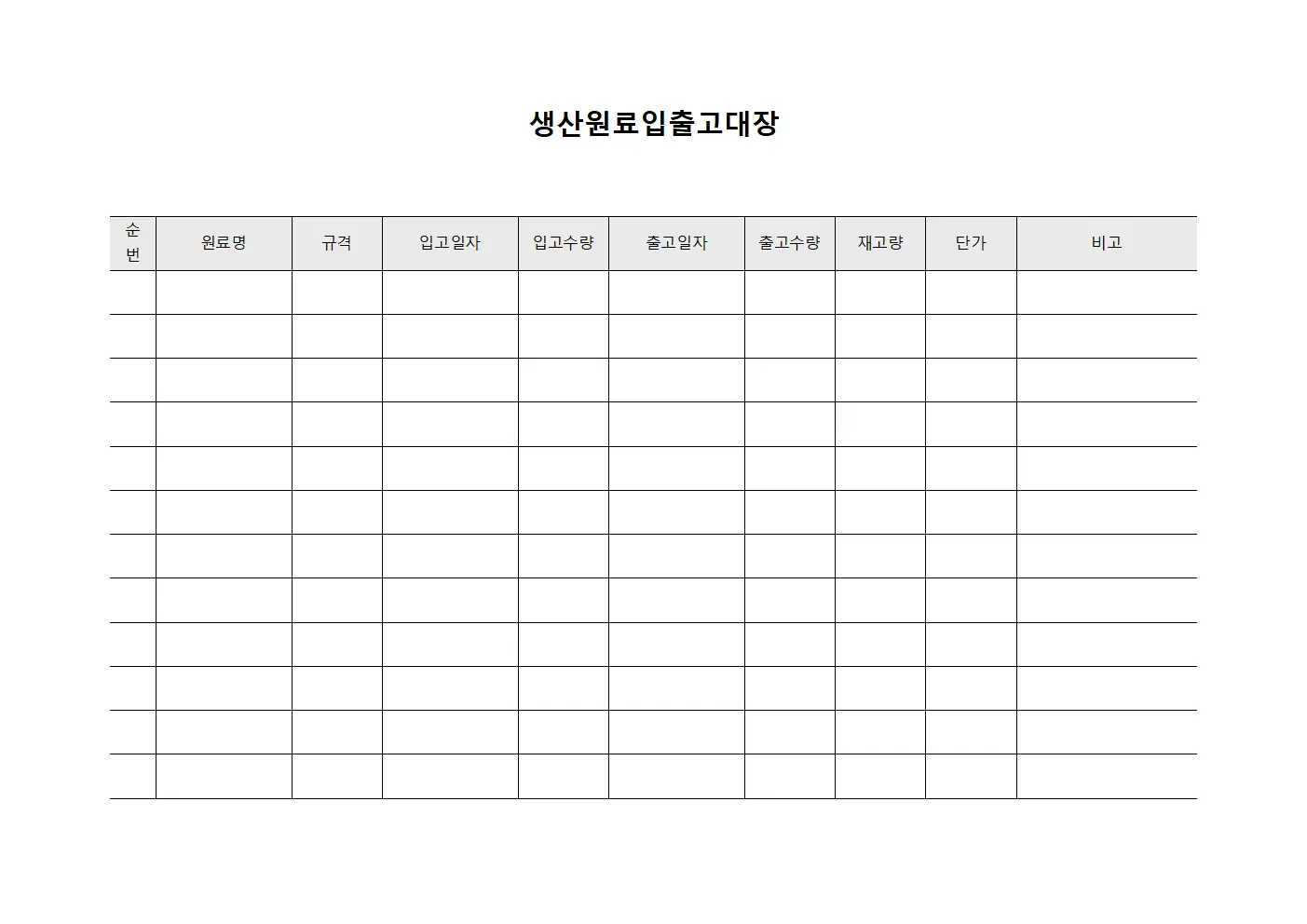 생산원료입출고대장