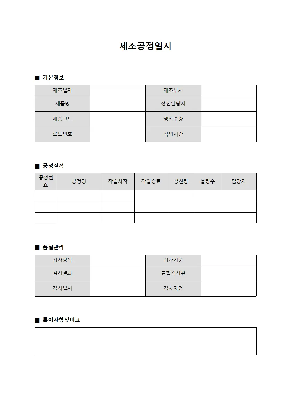 제조공정일지