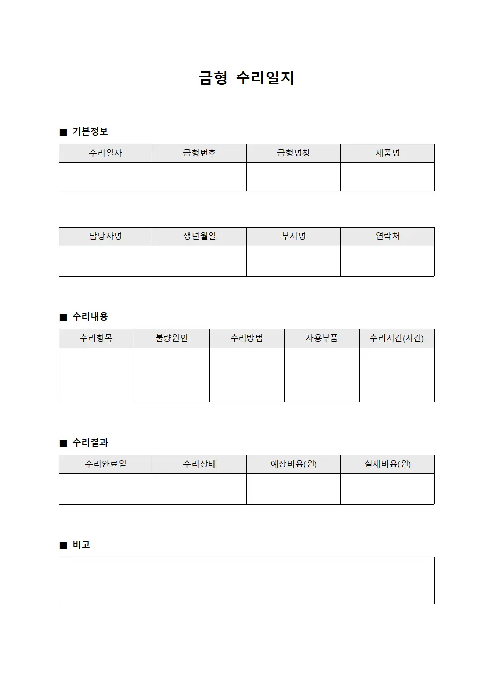 금형 수리일지
