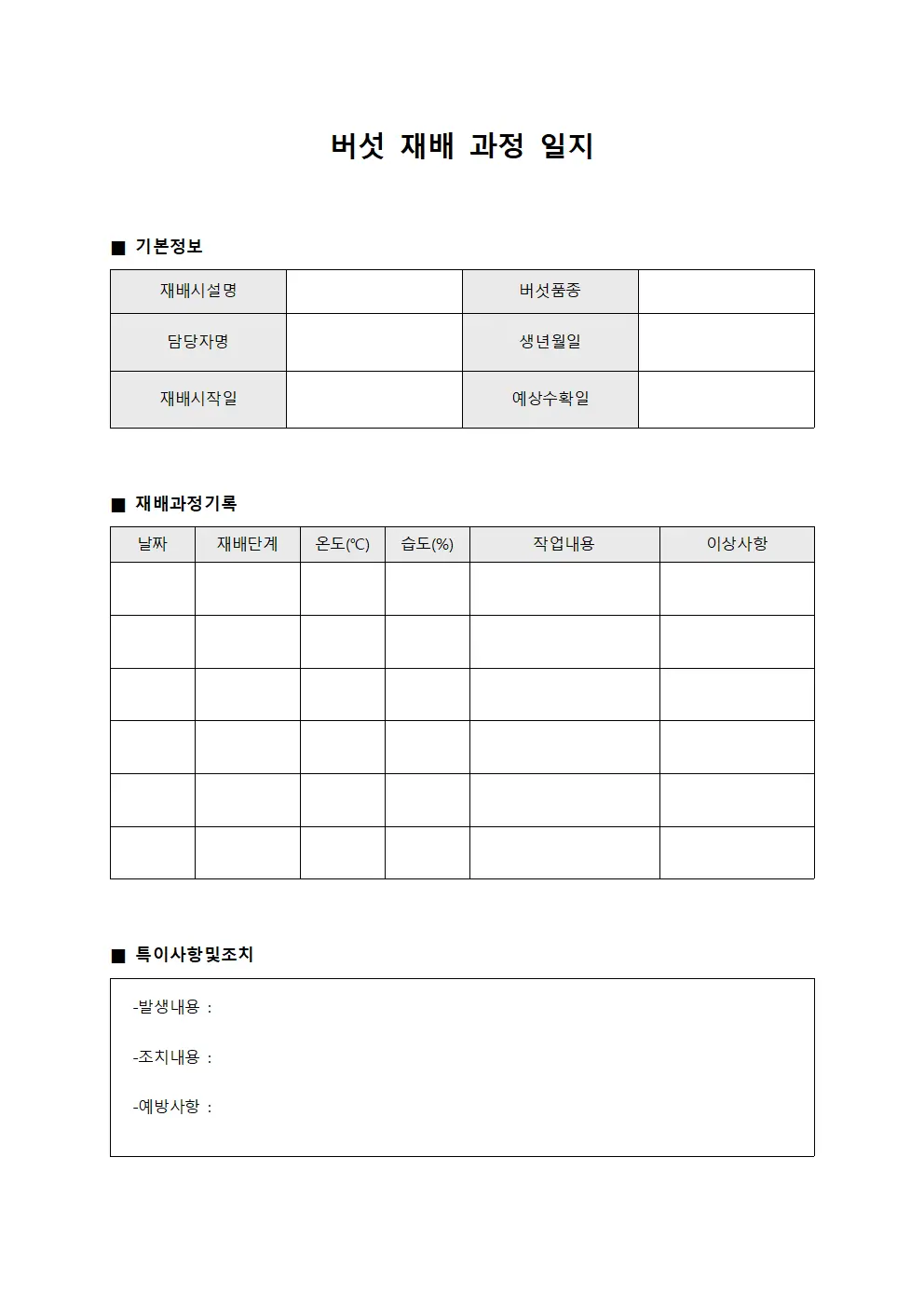 버섯 재배 과정 일지