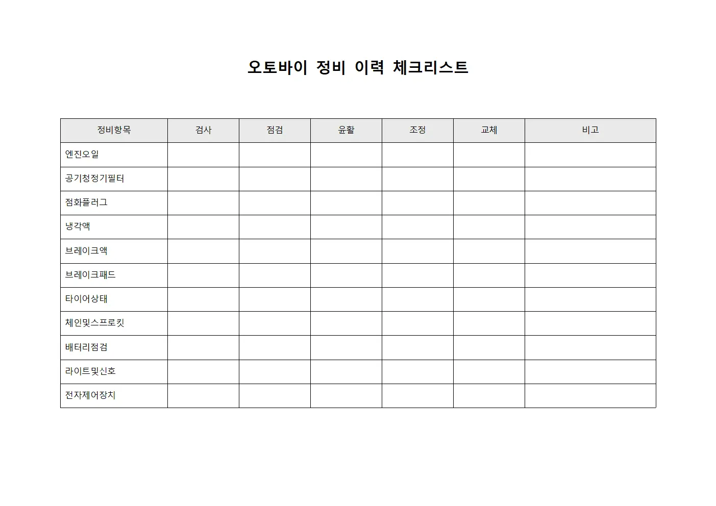 오토바이 정비 이력 체크리스트