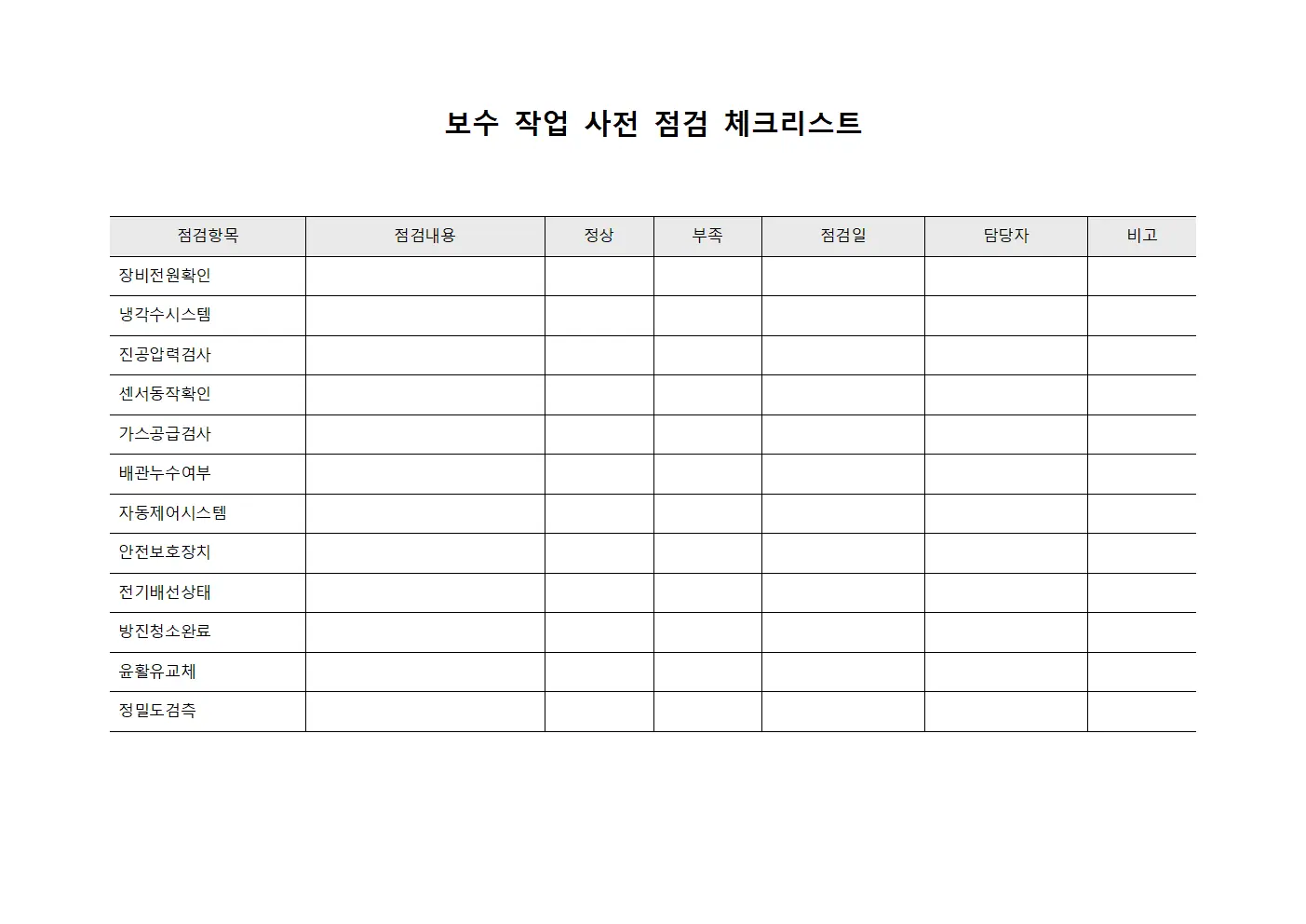 보수 작업 사전 점검 체크리스트