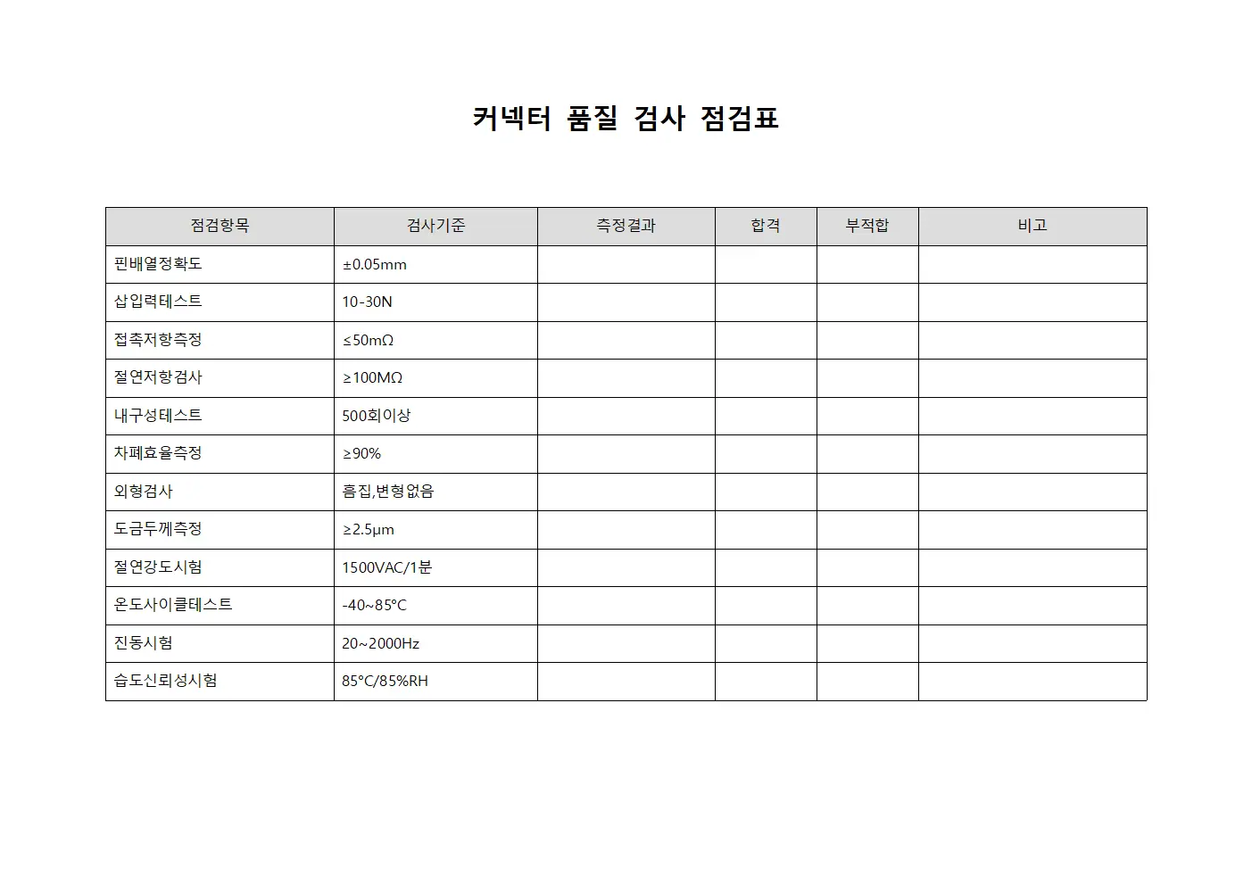 커넥터 품질 검사 점검표 문서.서식