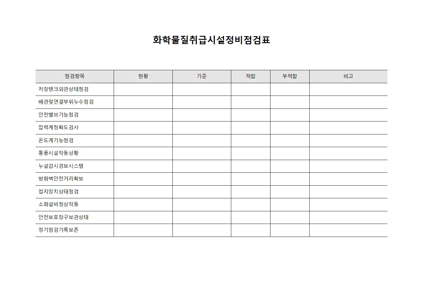 화학물질취급시설정비점검표 문서양식
