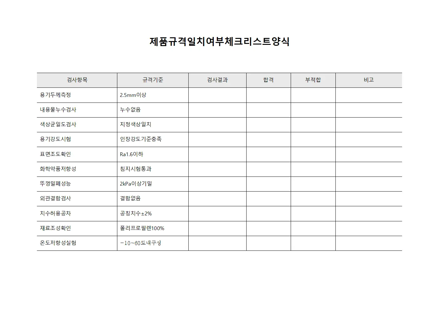 제품규격일치여부체크리스트 파일서식