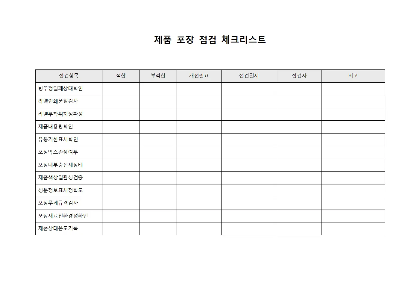 제품 포장 점검 체크리스트