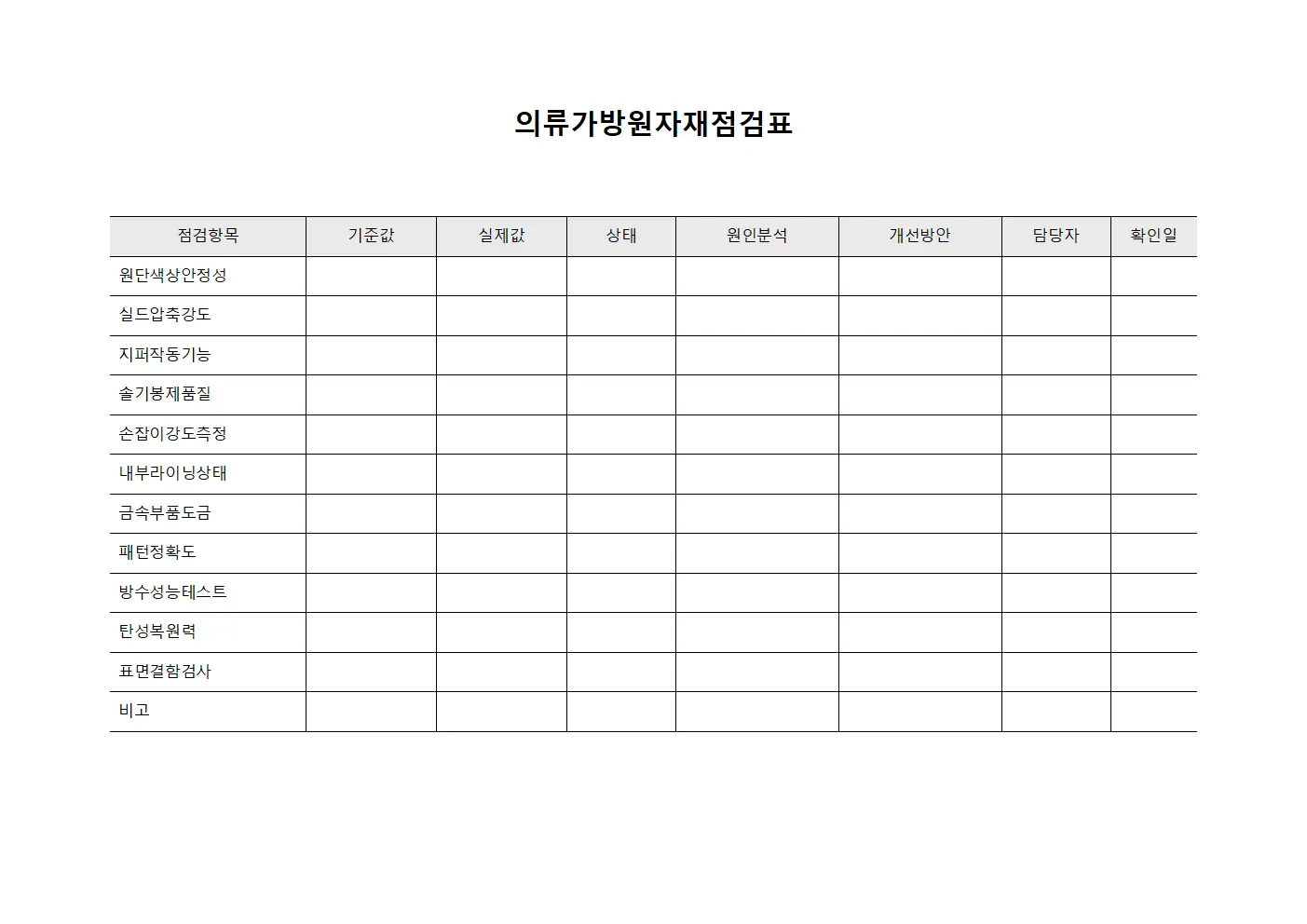의류가방원자재점검표