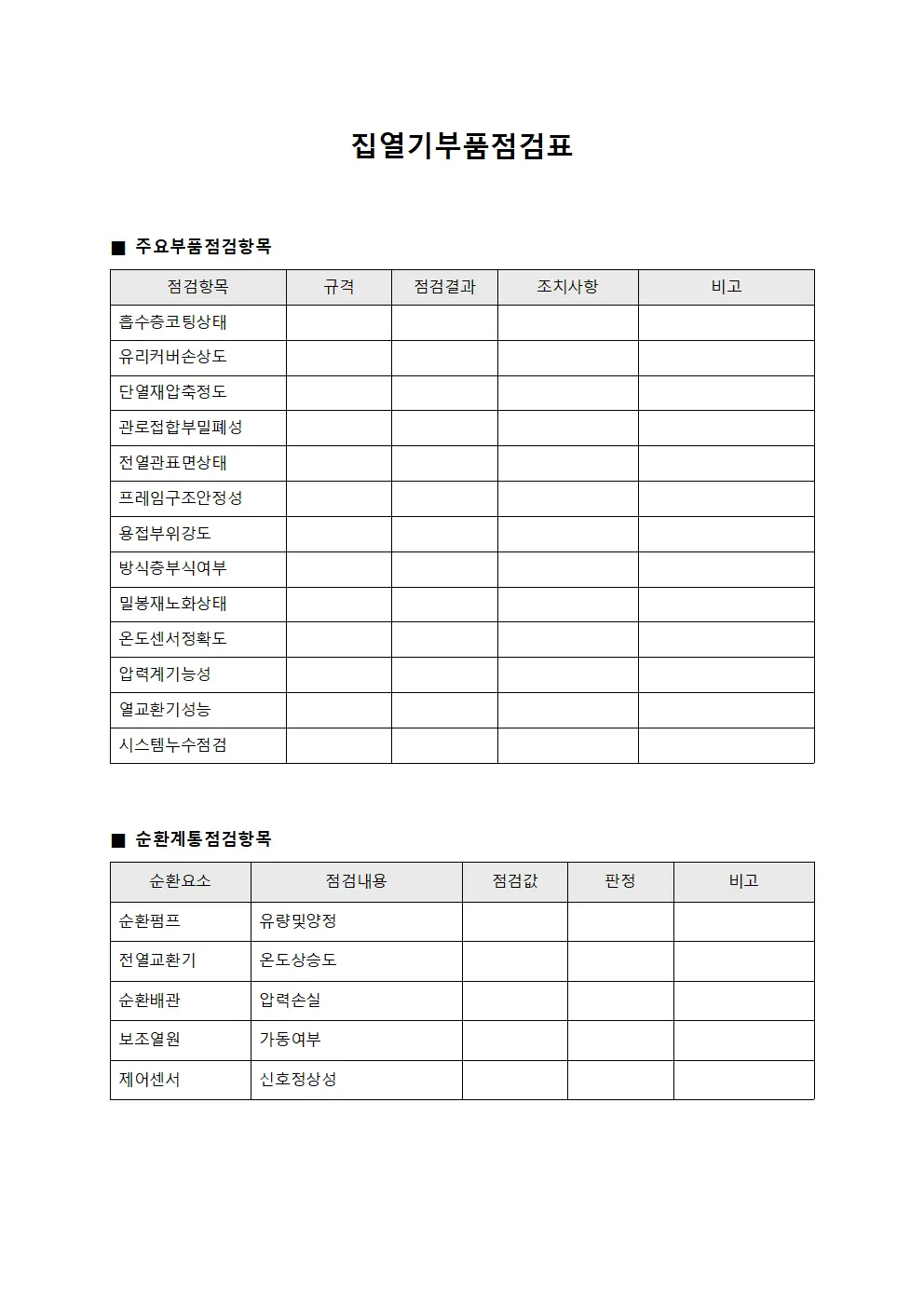 집열기부품점검표 템플릿