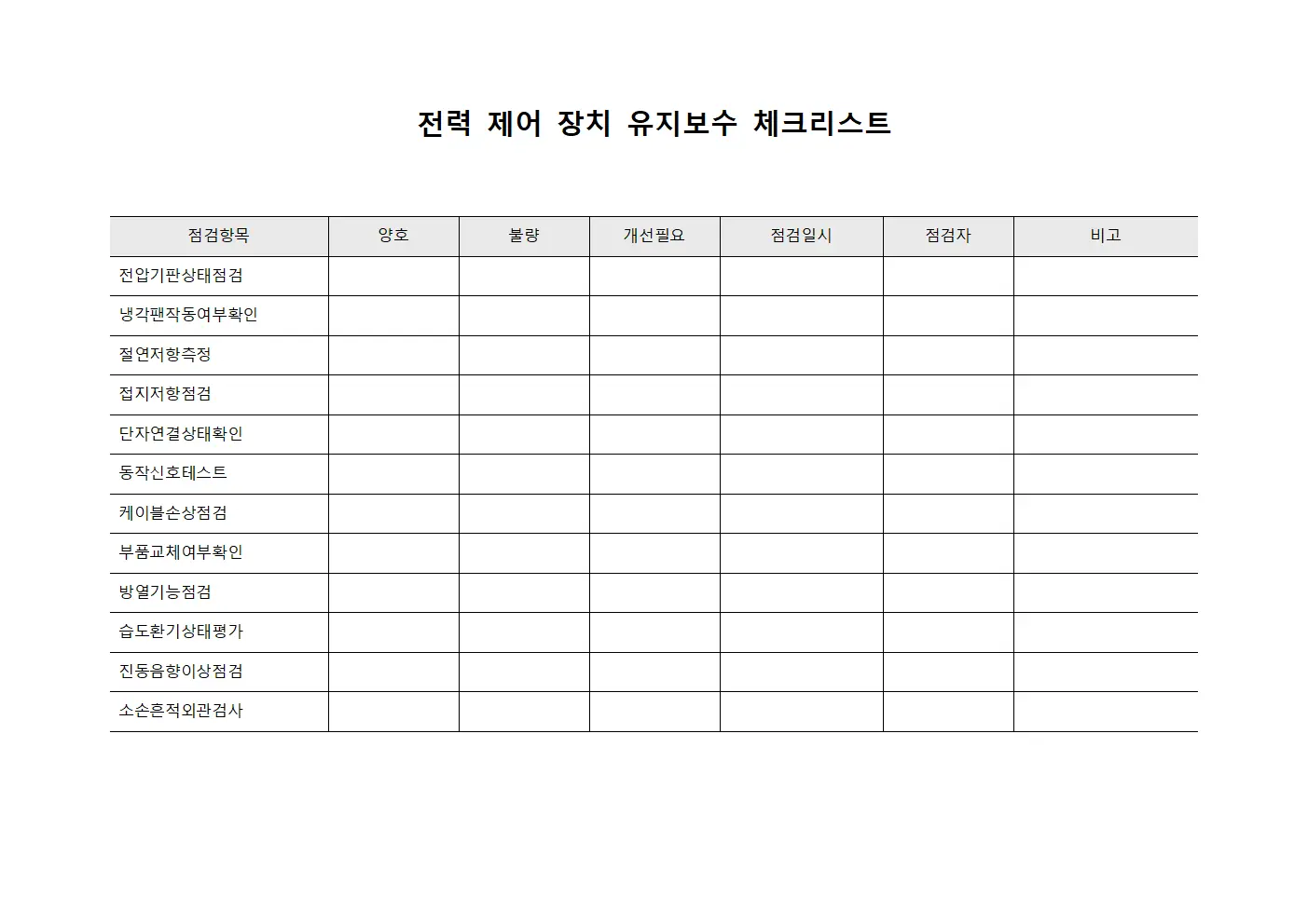 전력 제어 장치 유지보수 체크리스트