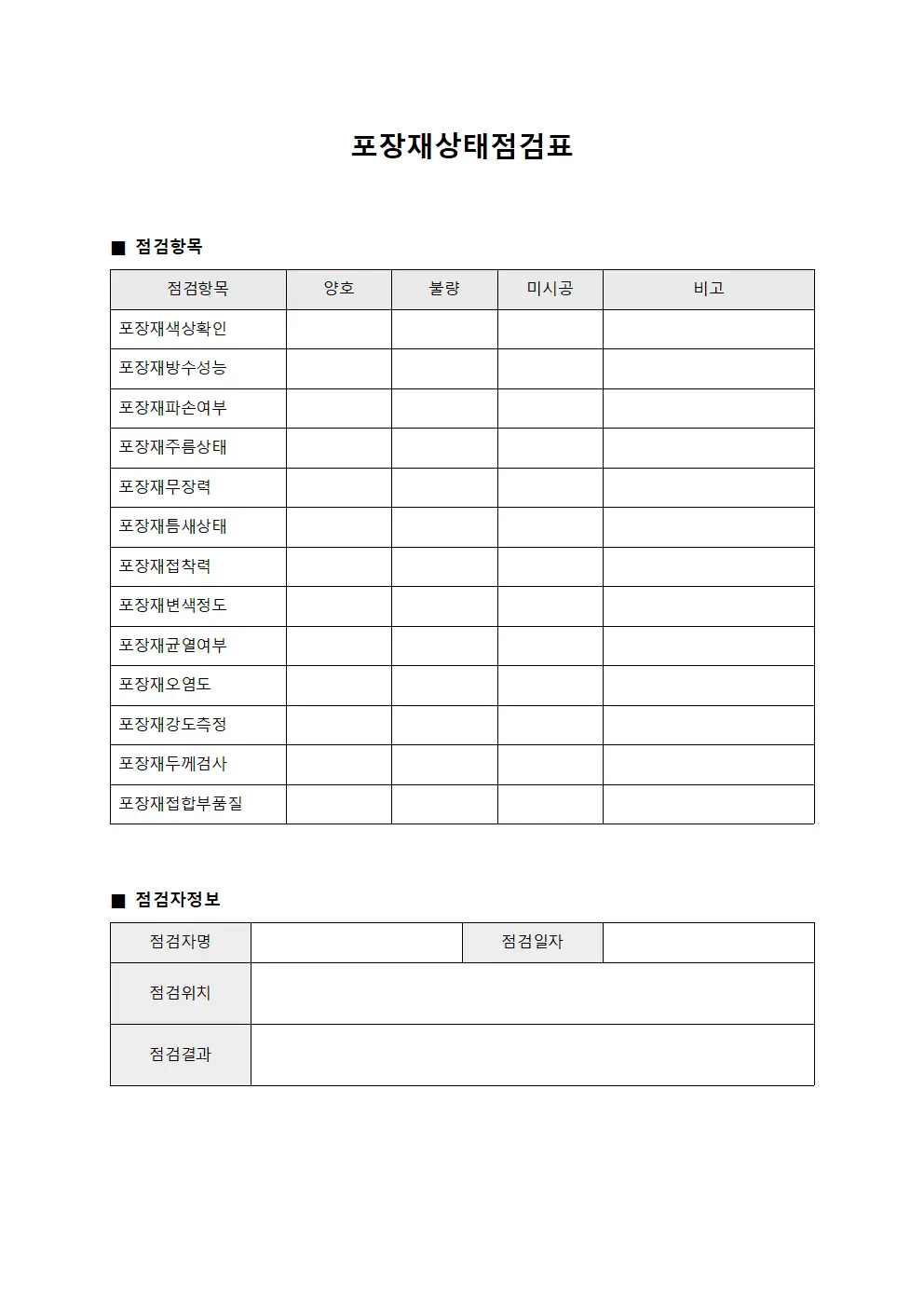 포장재상태점검표