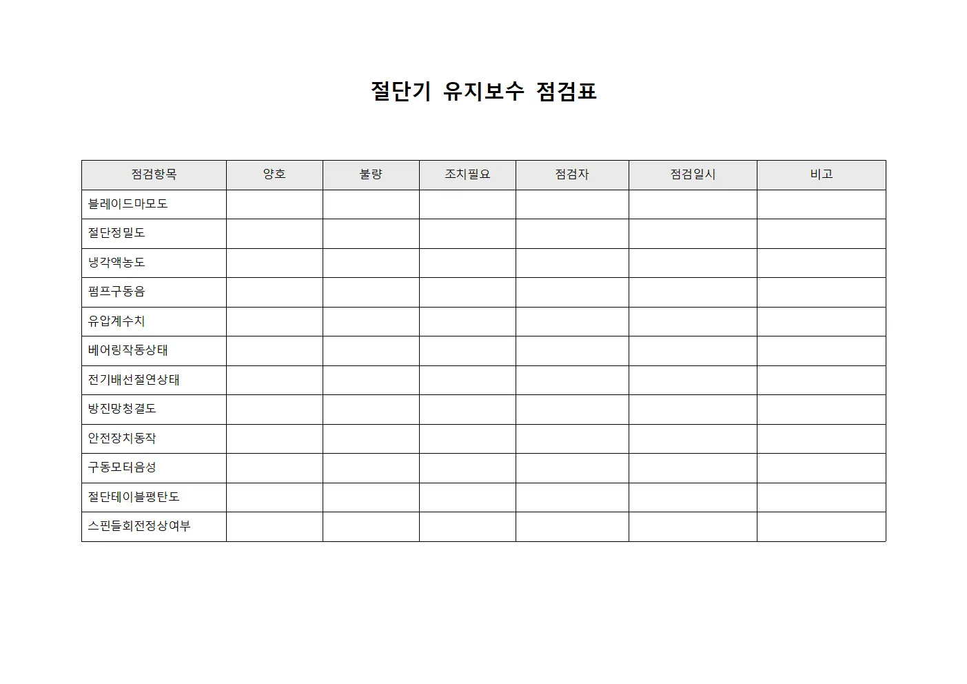 절단기 유지보수 점검표 양식파일
