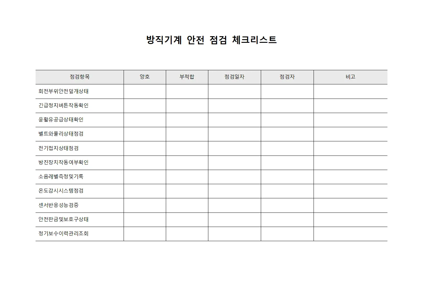방직기계 안전 점검 체크리스트