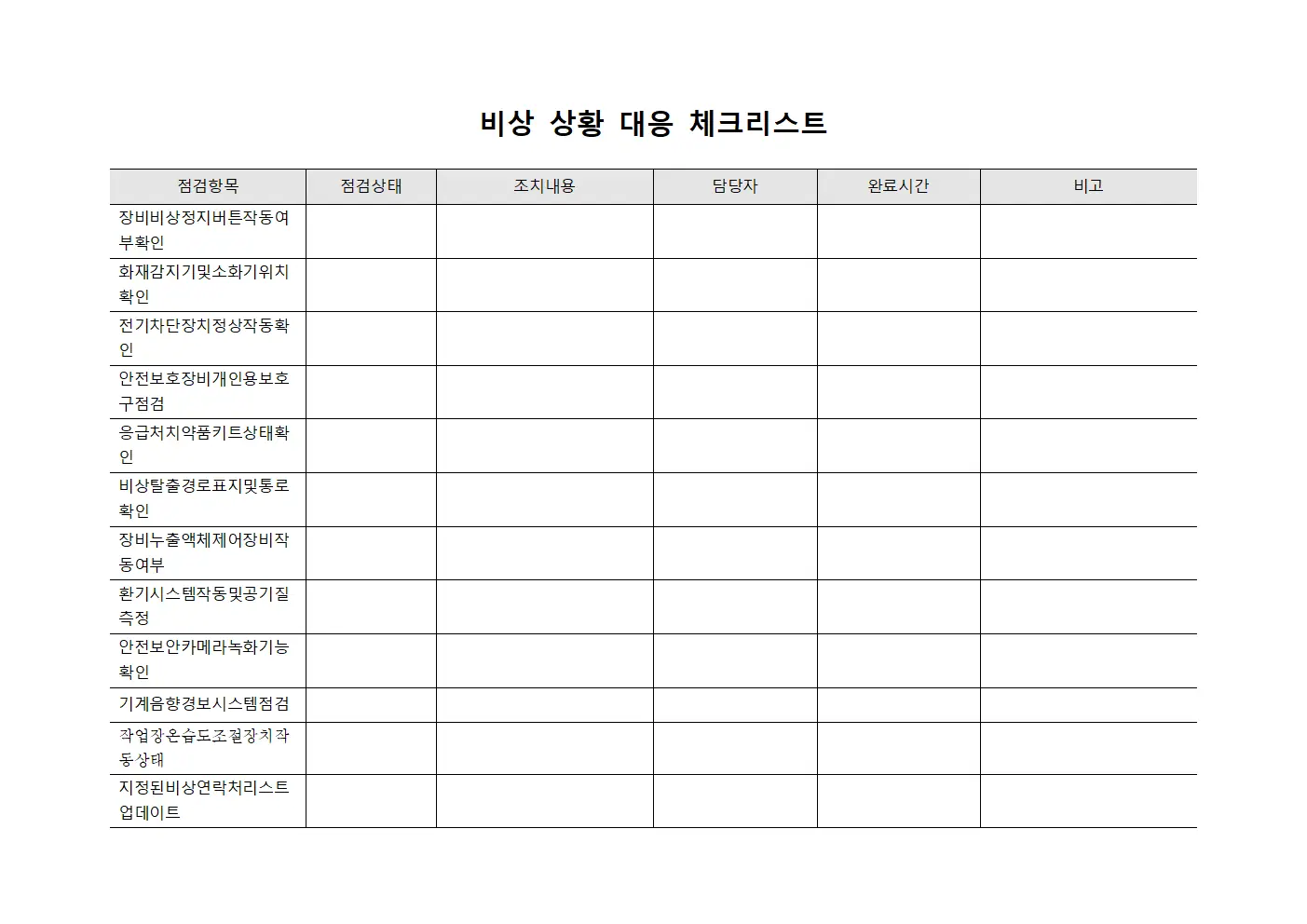 비상 상황 대응 체크리스트 문서양식