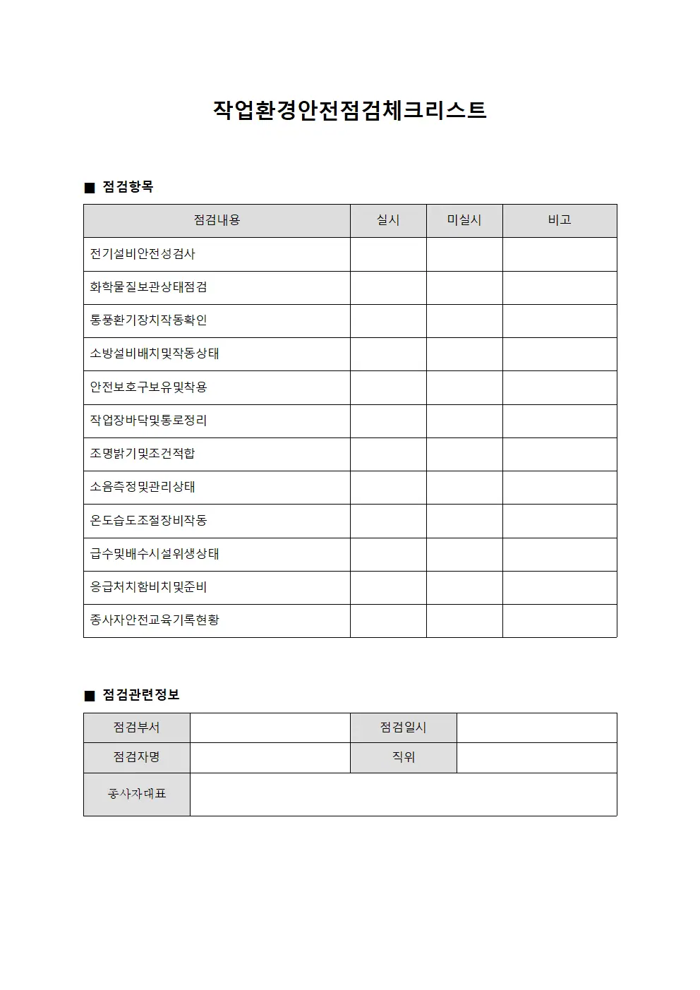 작업환경안전점검체크리스트