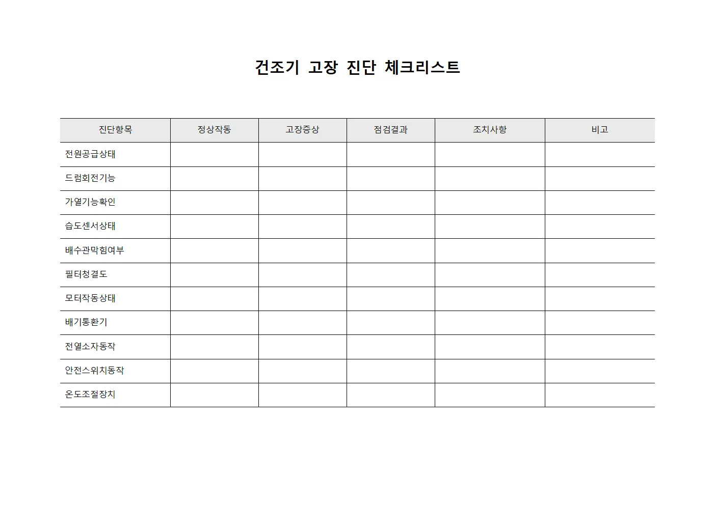 건조기 고장 진단 체크리스트 서식파일