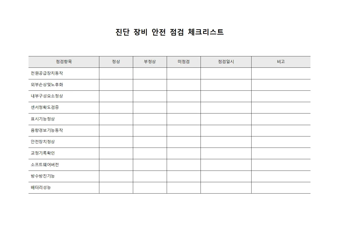 진단 장비 안전 점검 체크리스트 서식파일