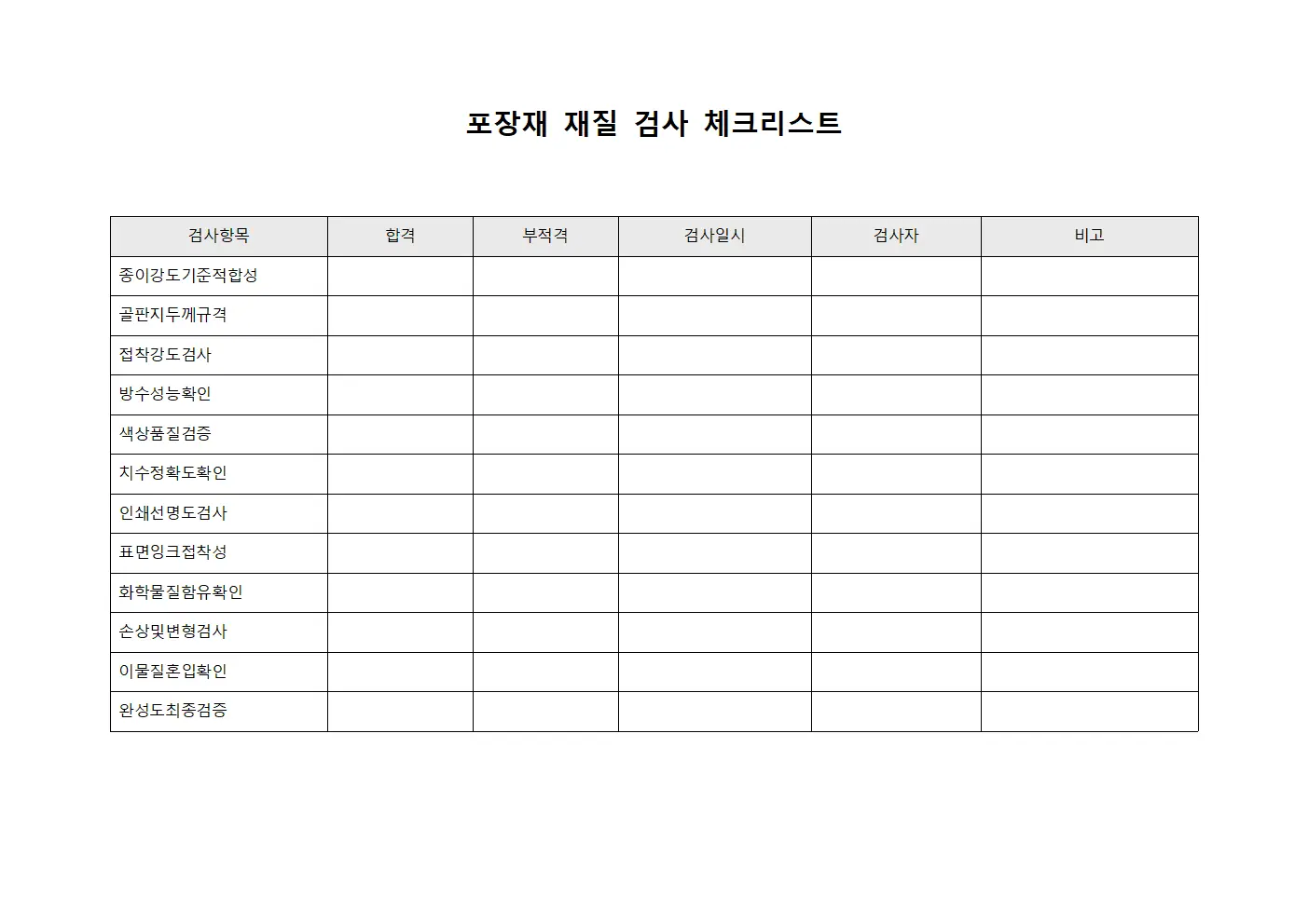 포장재 재질 검사 체크리스트