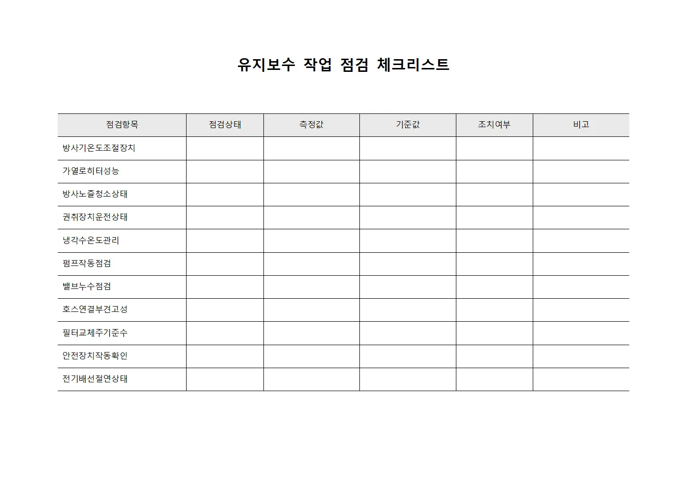 폴리에스터 섬유 제조 유지보수 작업 점검 체크리스트