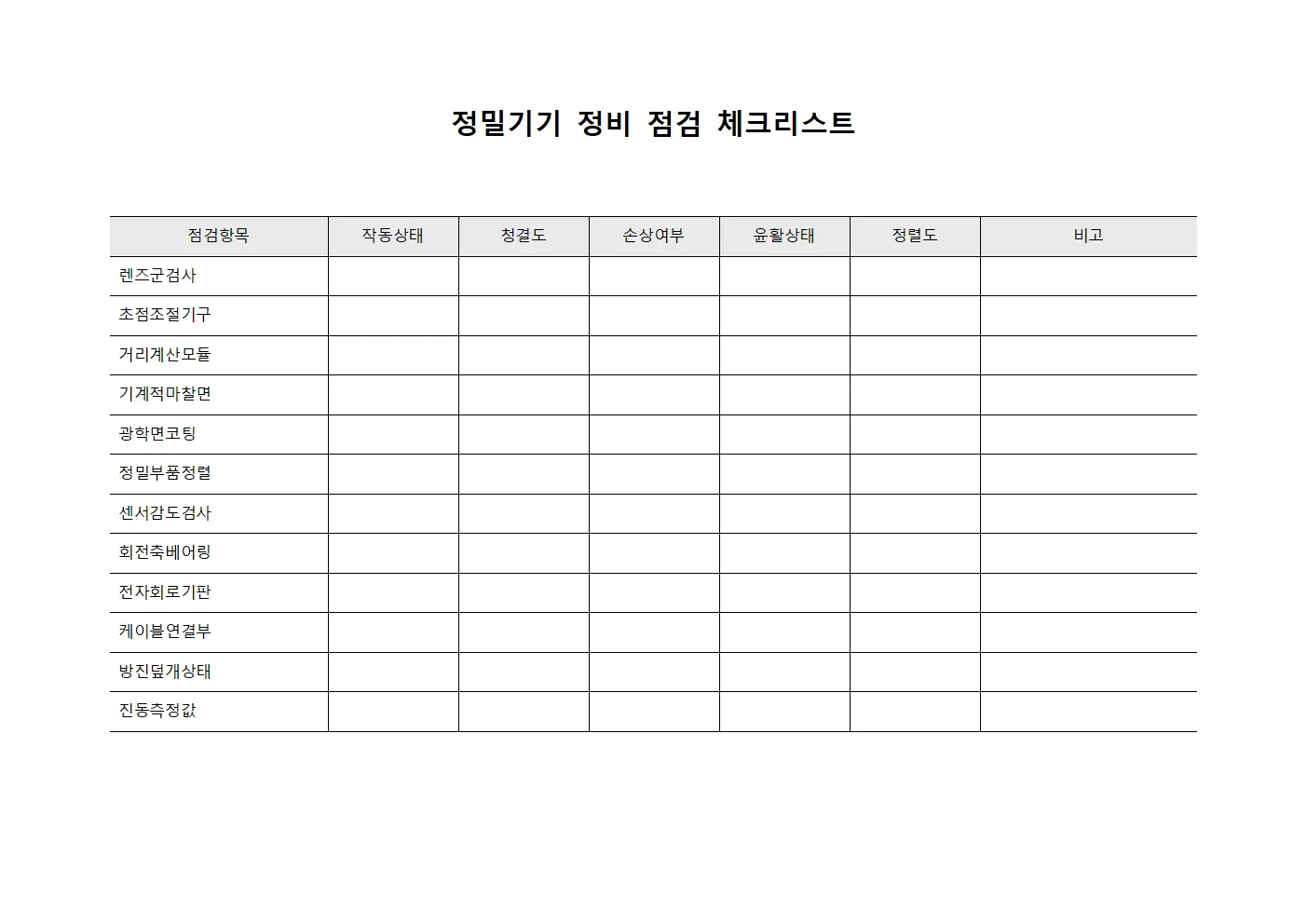 정밀기기 정비 점검 체크리스트