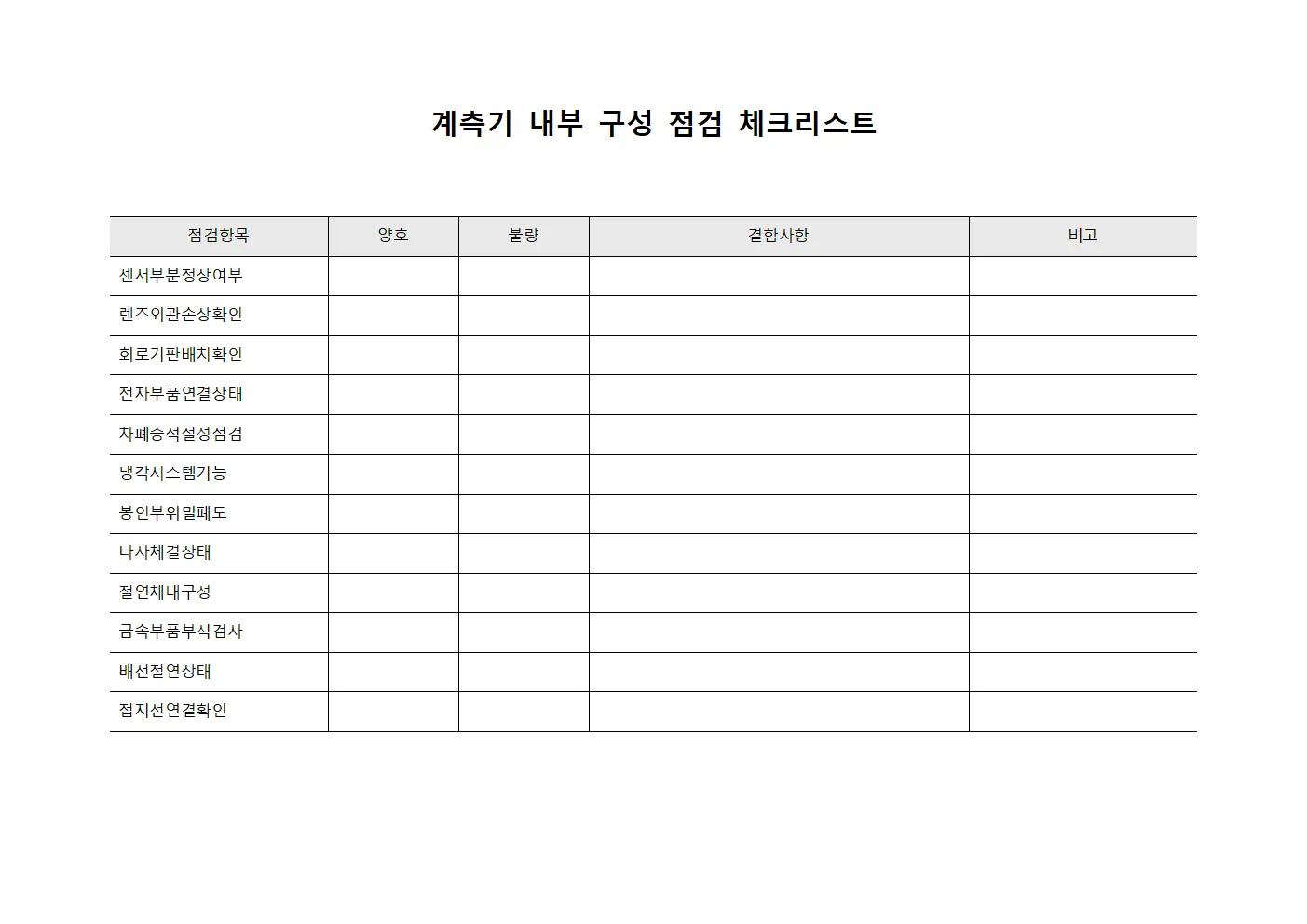 계측기 내부 구성 점검 체크리스트 양식