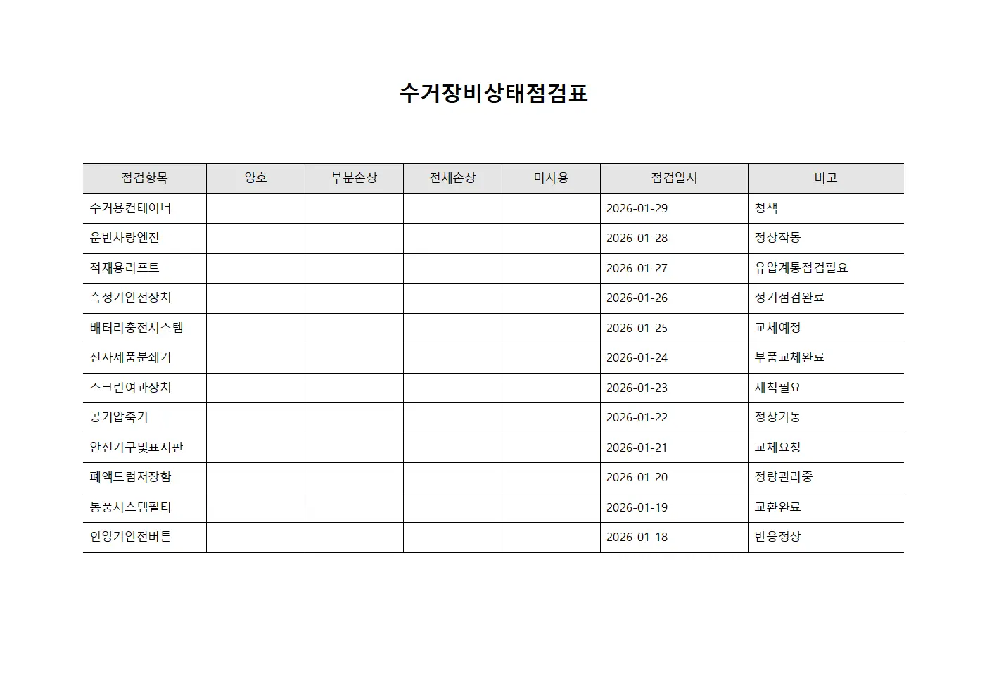 수거장비상태점검표
