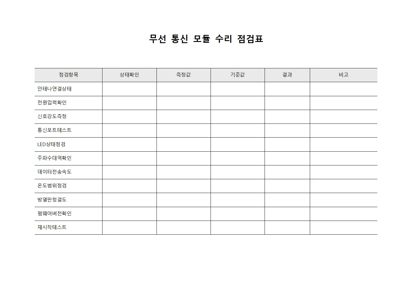 무선 통신 모듈 수리 점검표