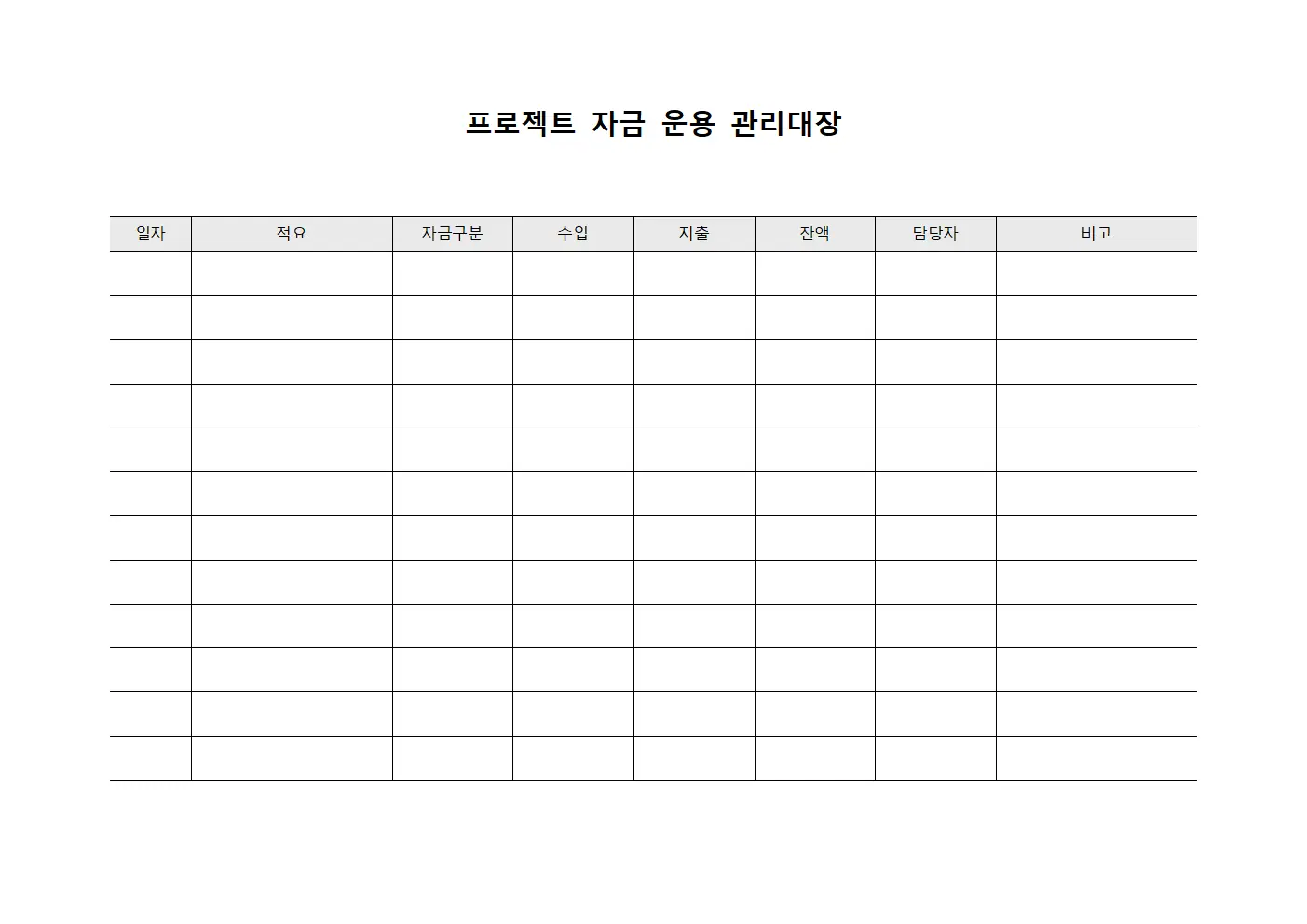 프로젝트 자금 운용 관리대장