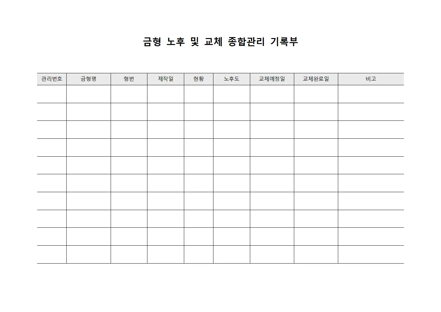 금형 노후 및 교체 종합관리 기록부