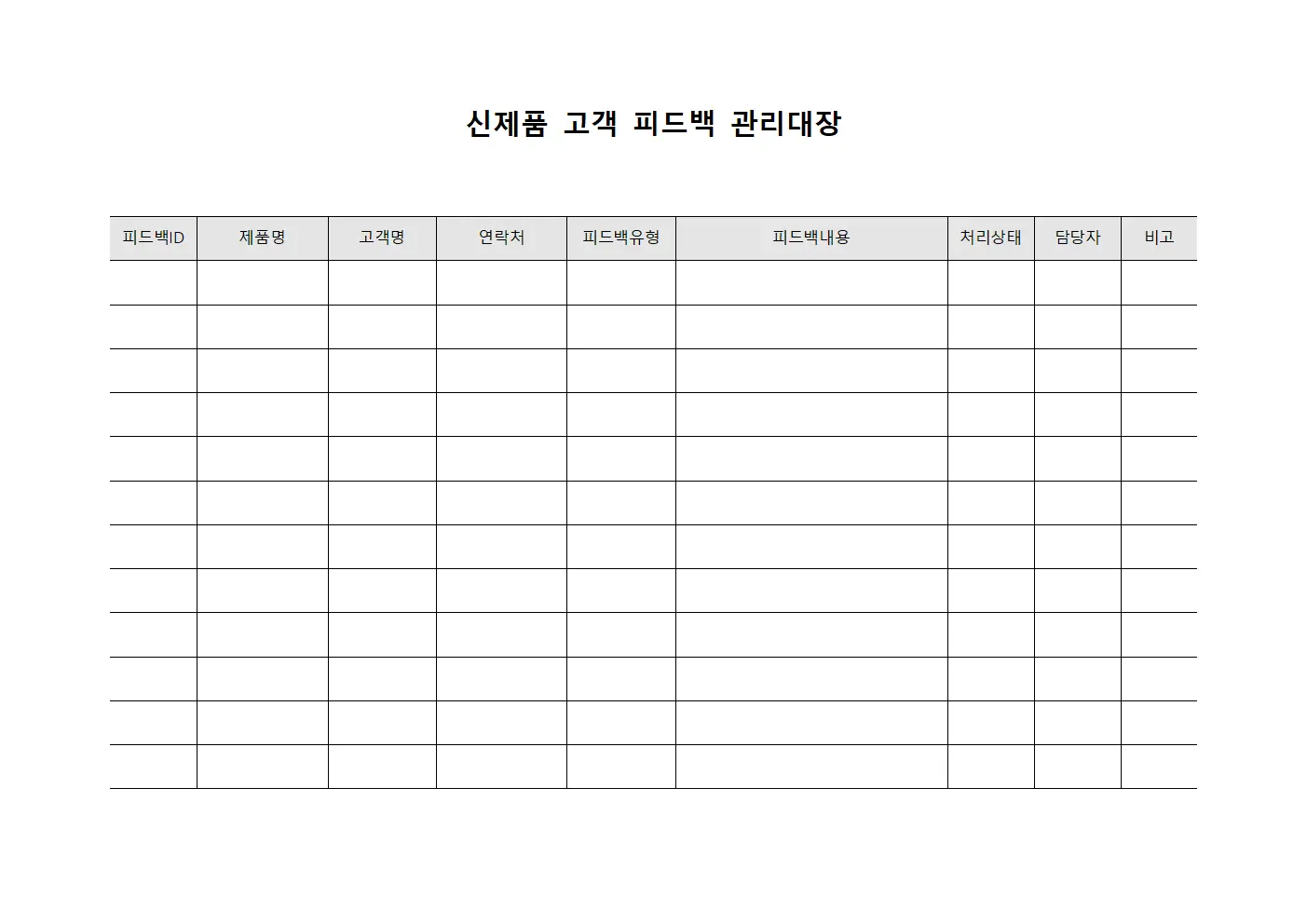 신제품 고객 피드백 관리대장
