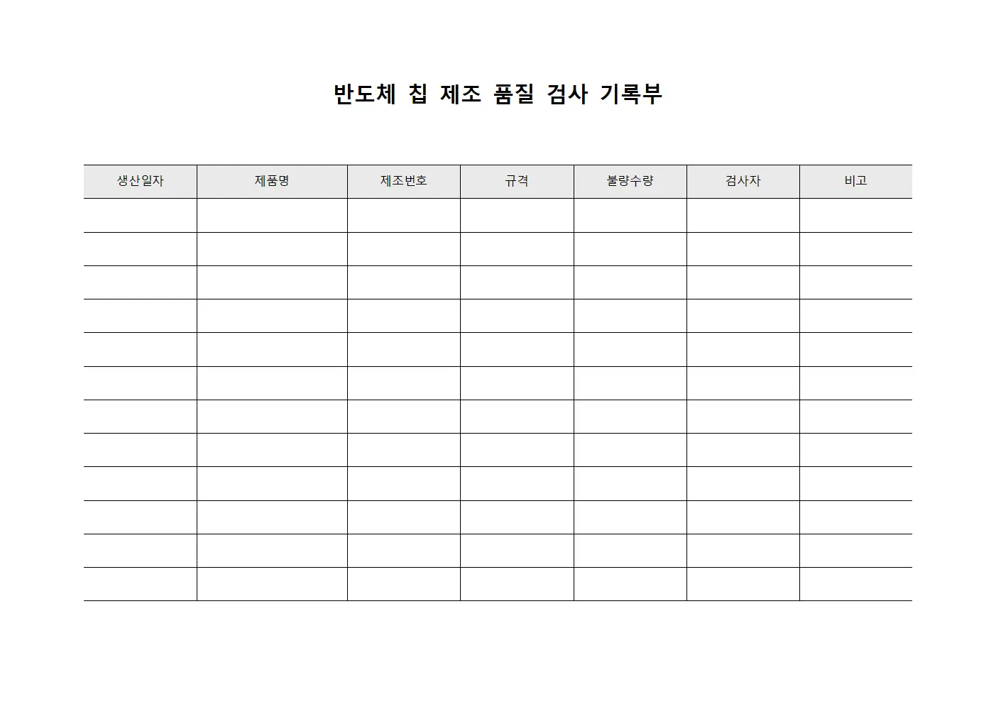 반도체 칩 제조 품질 검사 기록부