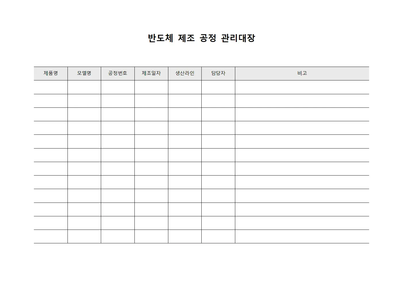 반도체 제조 공정 관리대장