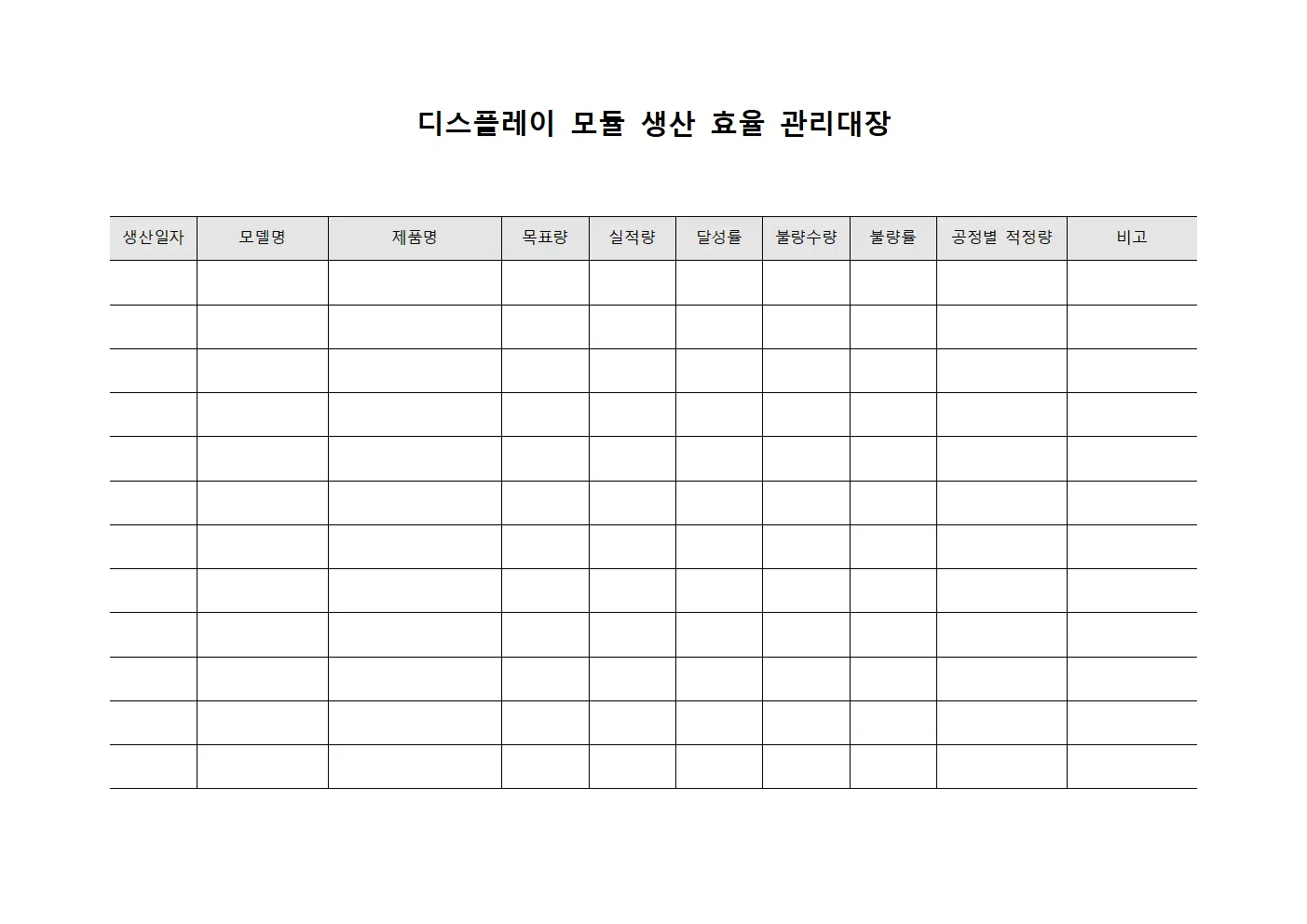 디스플레이 모듈 생산 효율 관리대장