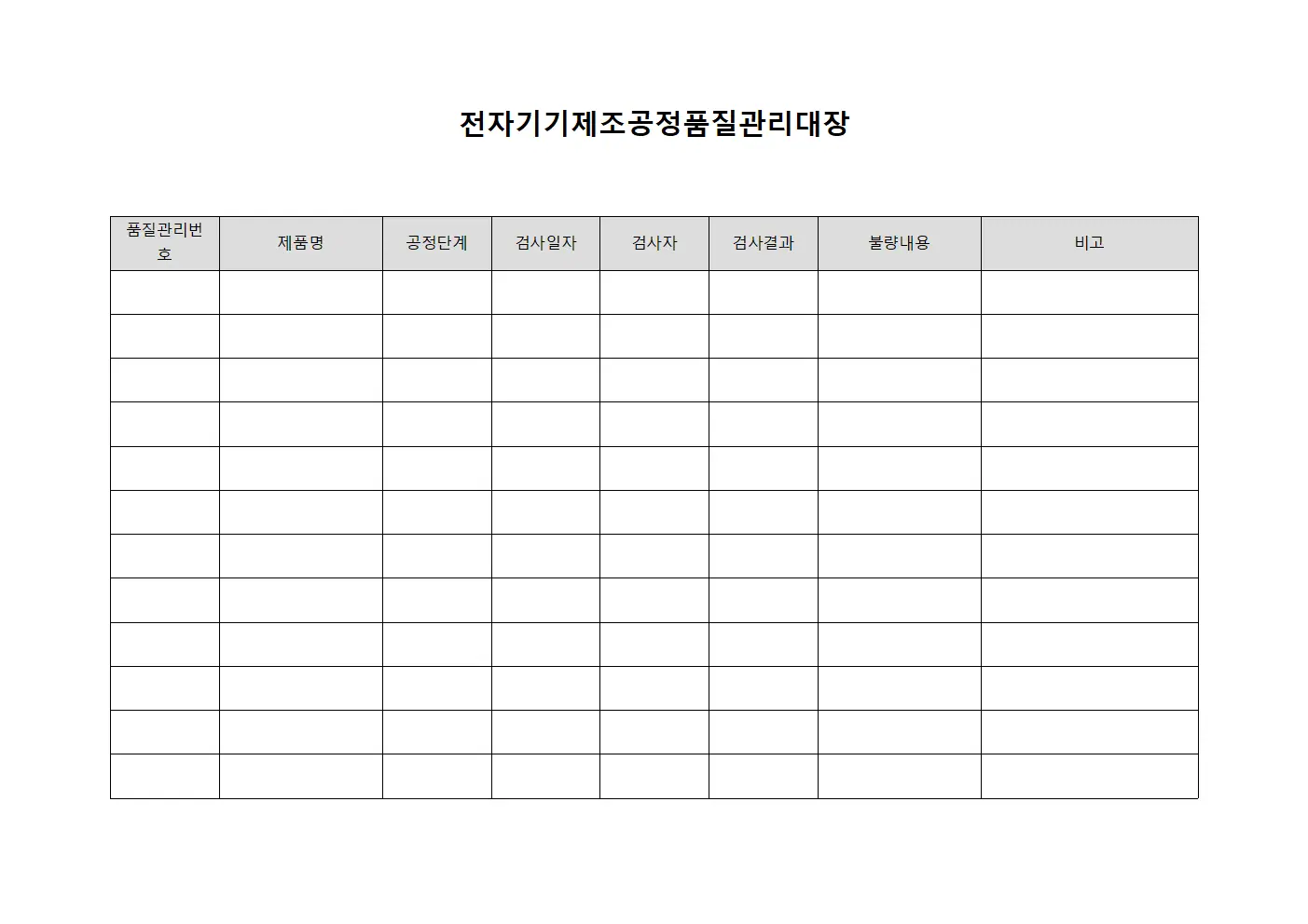 전자기기제조공정품질관리대장
