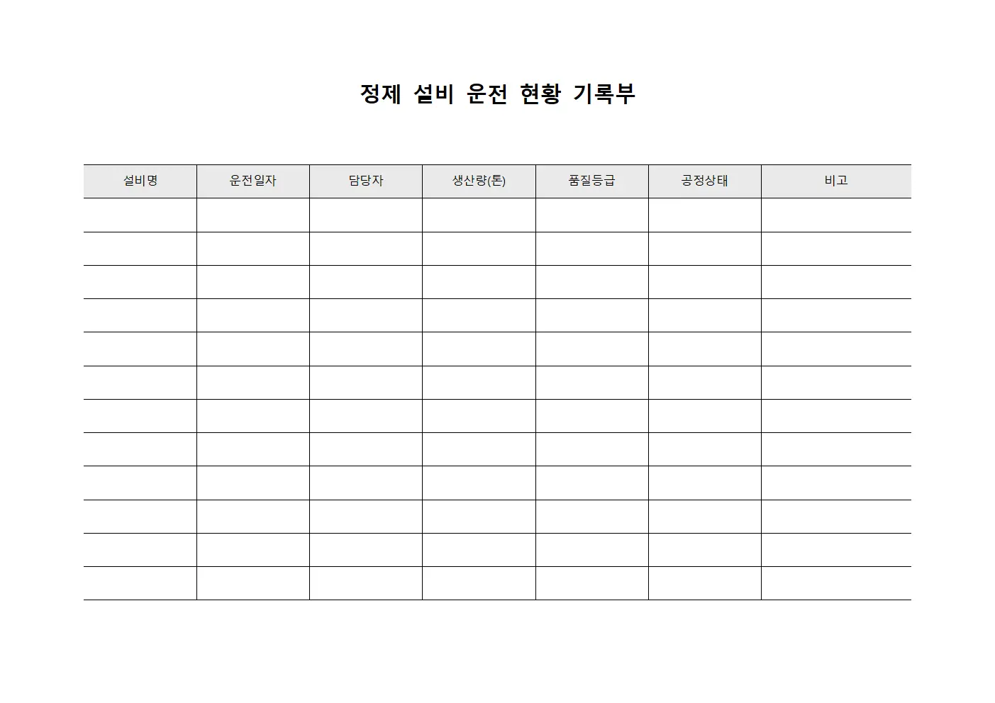 정제 설비 운전 현황 기록부 서식.양식