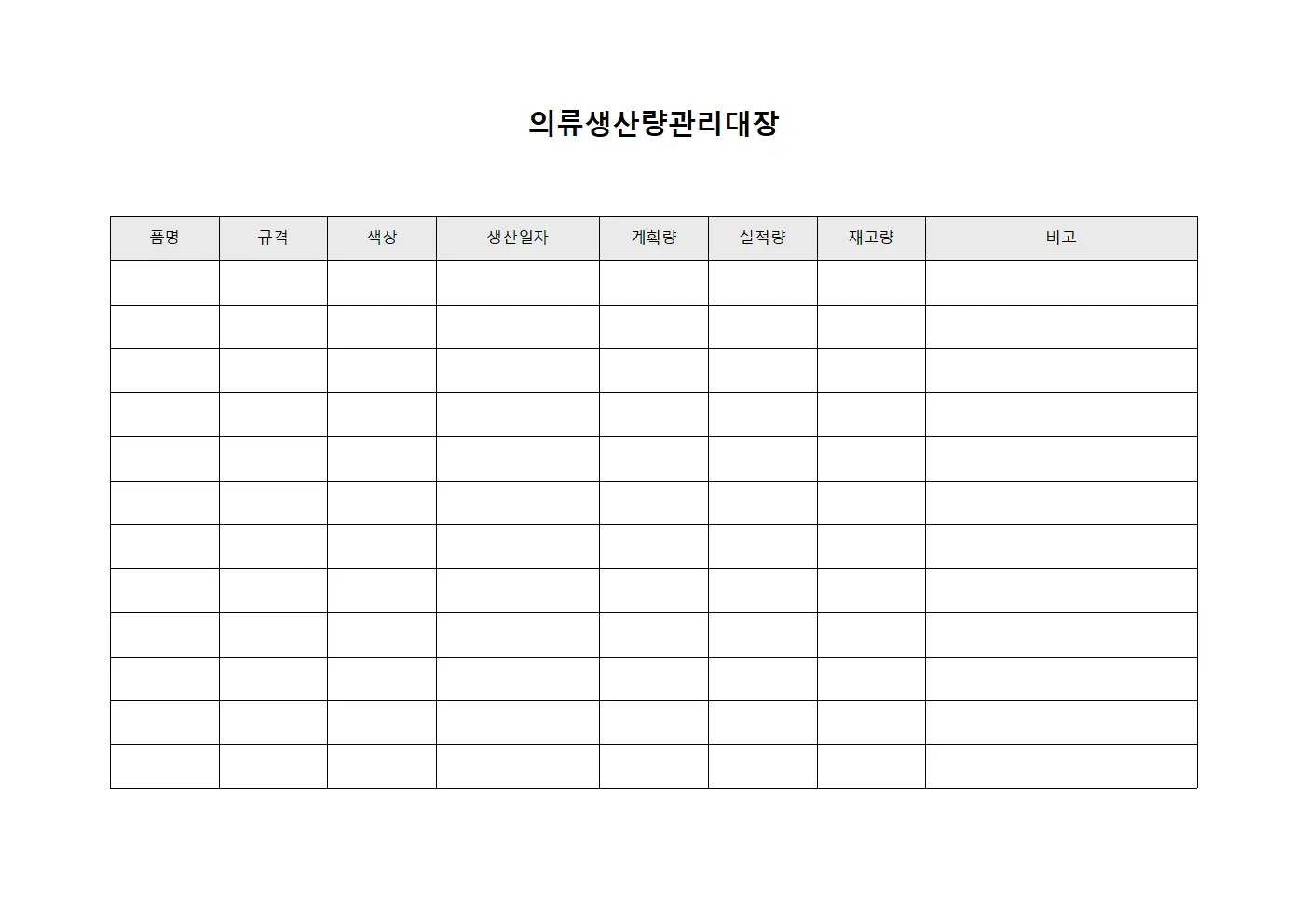 의류생산량관리대장