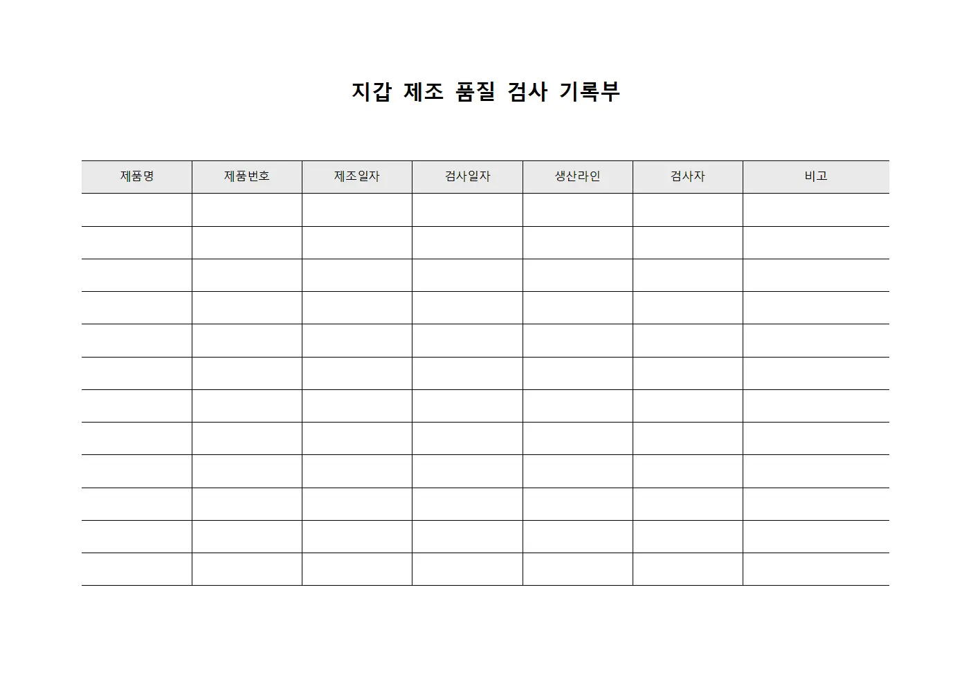 지갑 제조 품질 검사 기록부