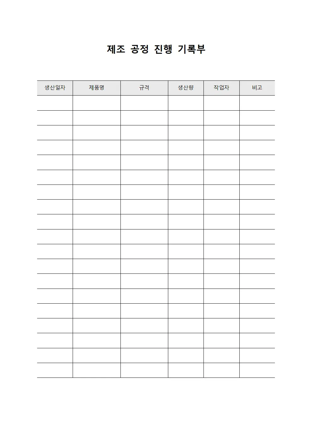 제조 공정 진행 기록부 파일서식