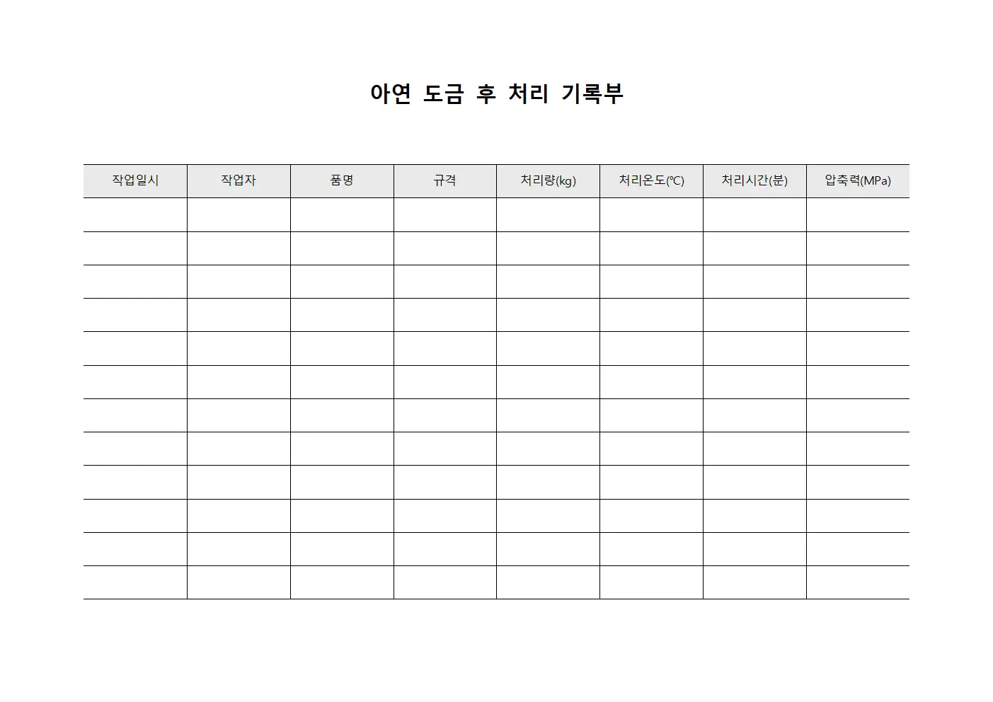 아연 도금 후 처리 기록부