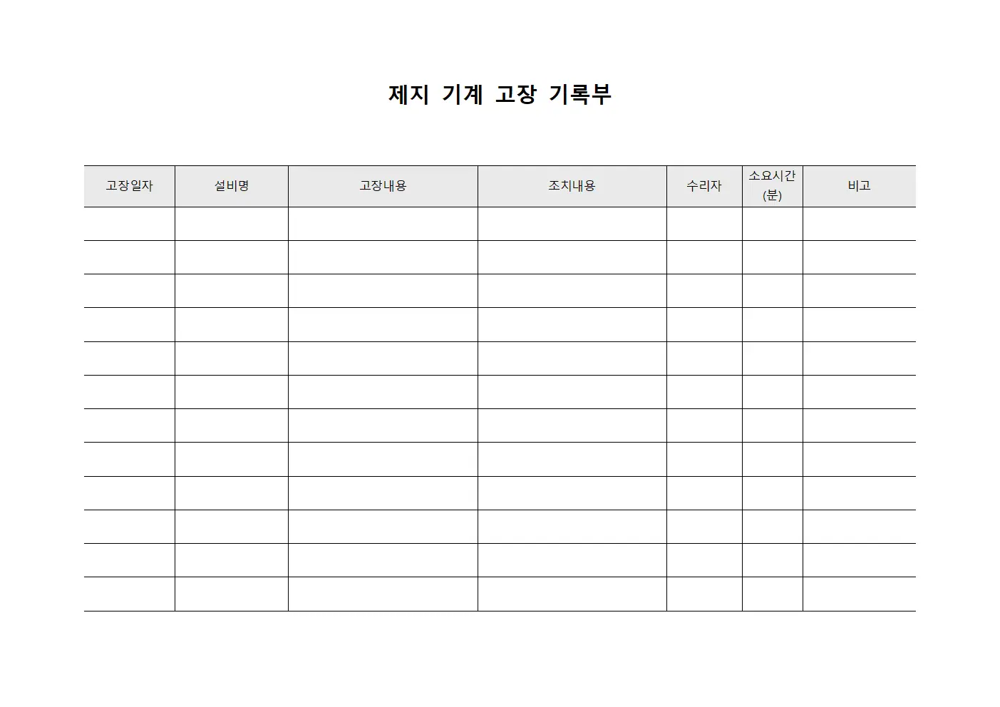 제지 기계 고장 기록부