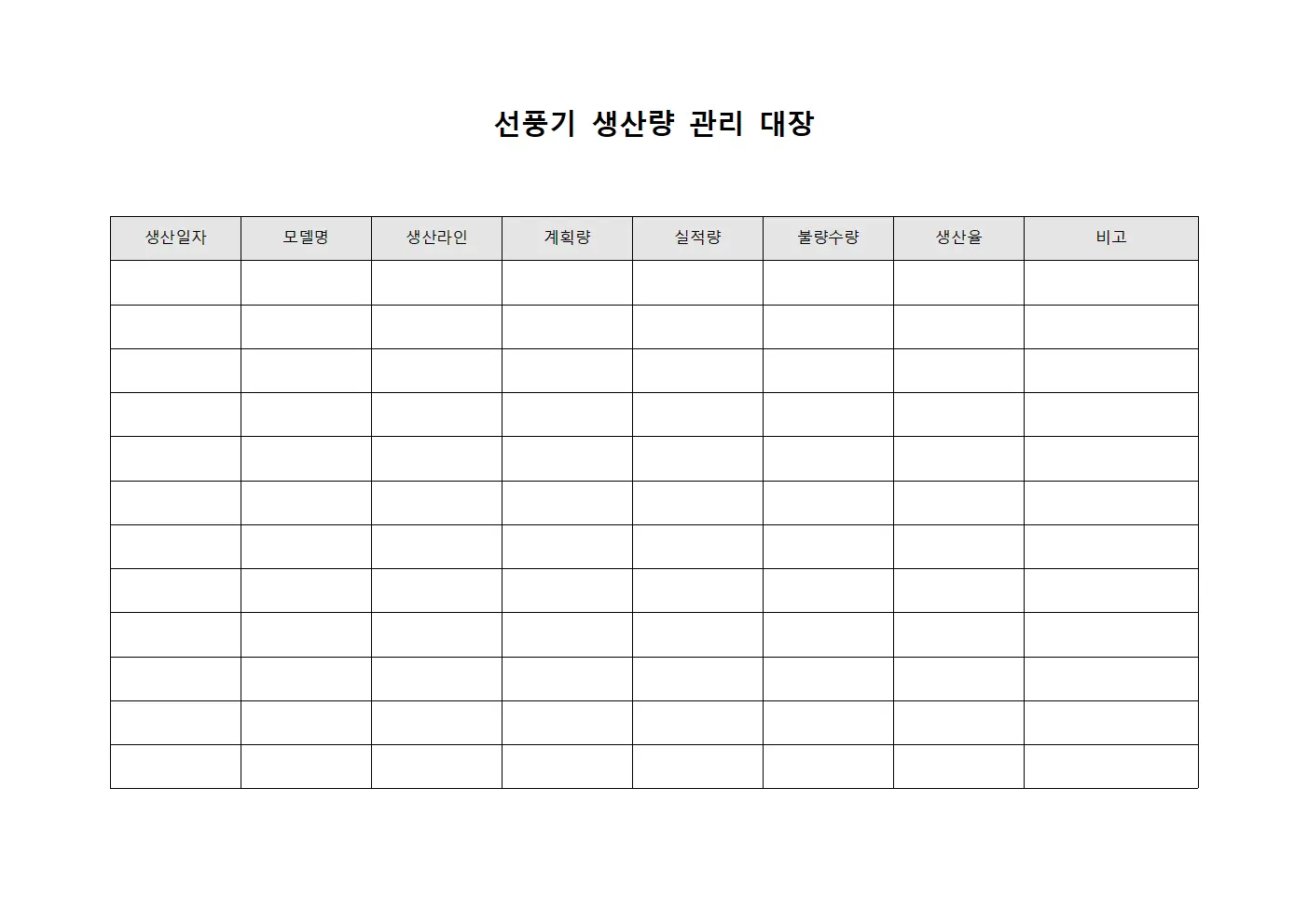 선풍기 생산량 관리 대장