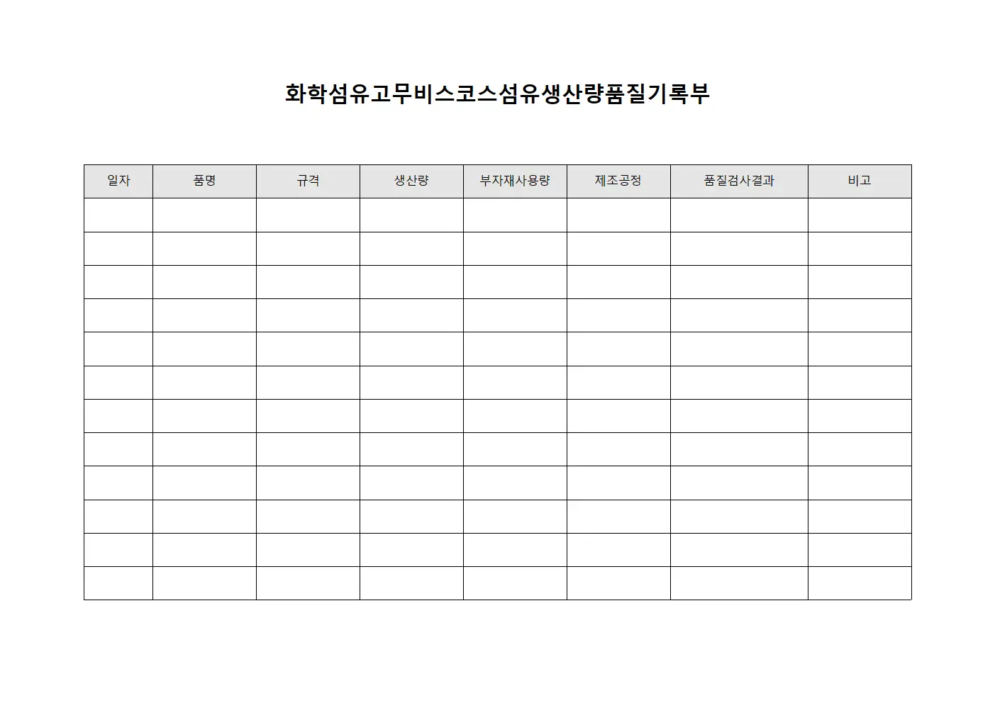 화학섬유고무비스코스섬유생산량품질기록부 문서.양식