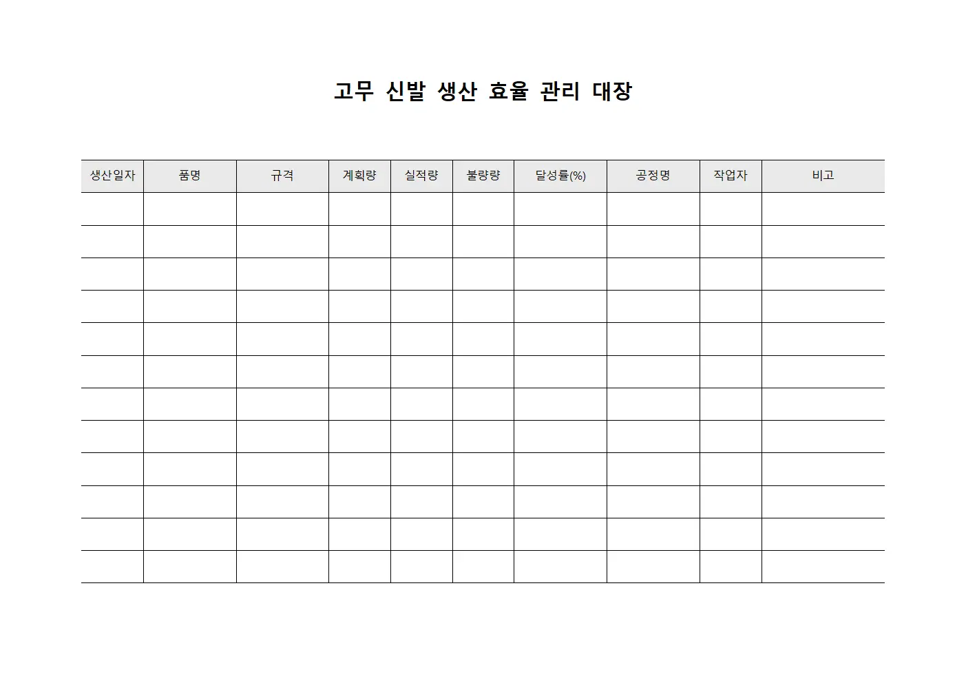 고무 신발 생산 효율 관리 대장