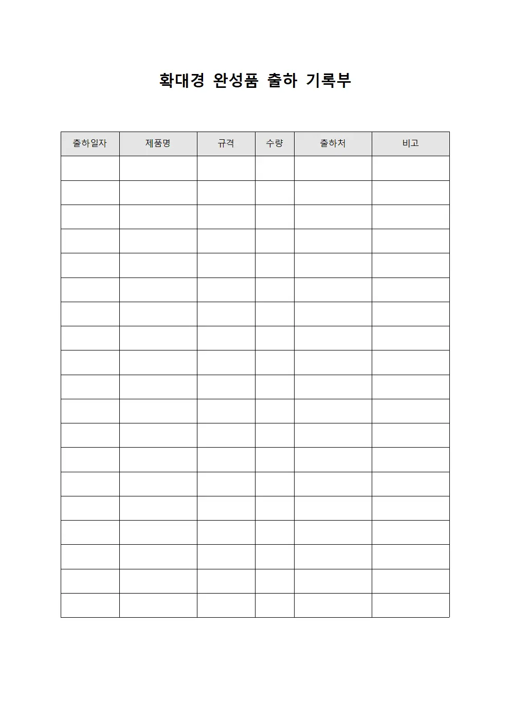 확대경 완성품 출하 기록부