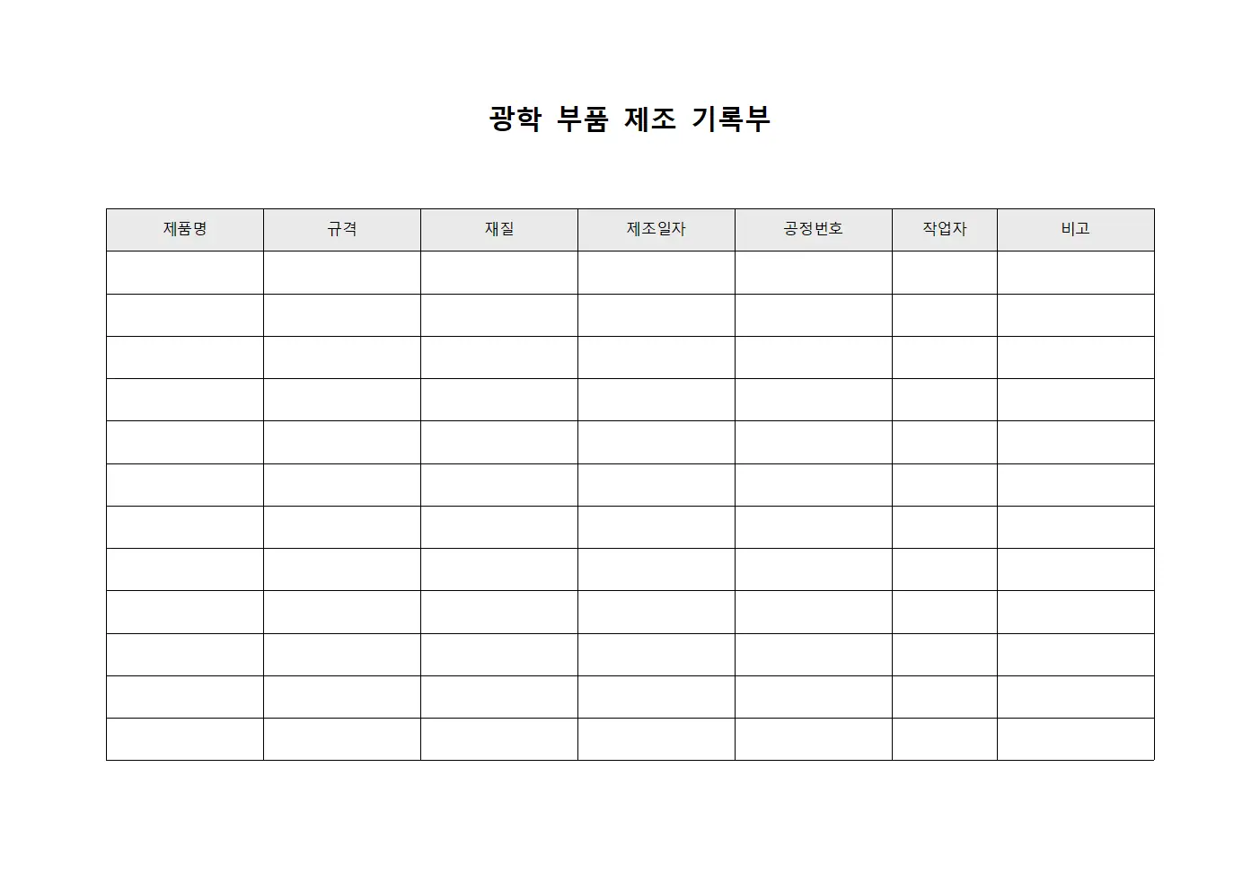 광학 부품 제조 기록부