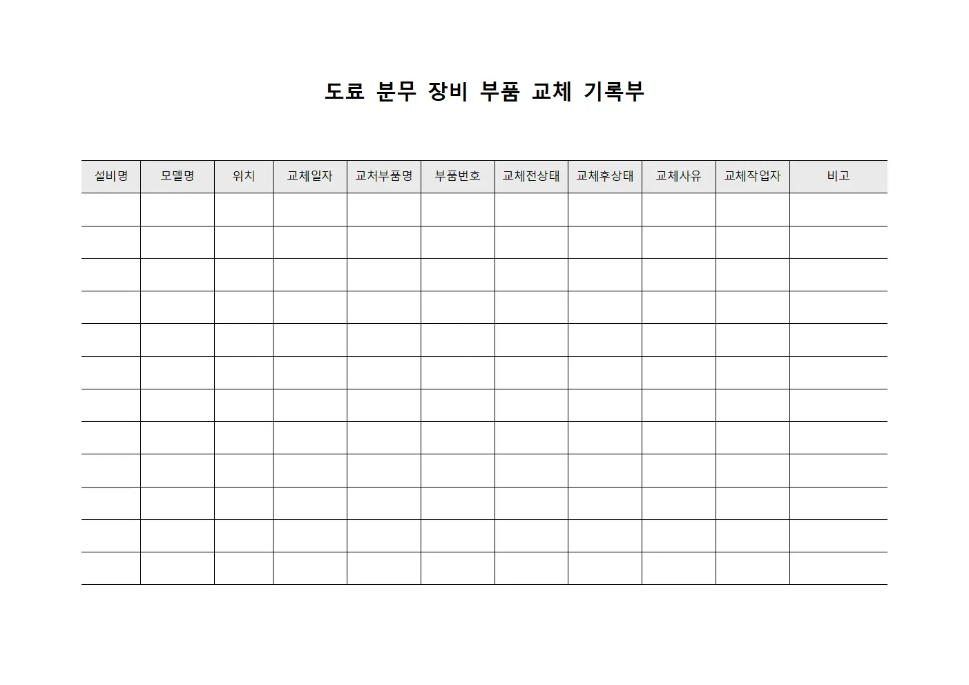 도료 분무 장비 부품 교체 기록부