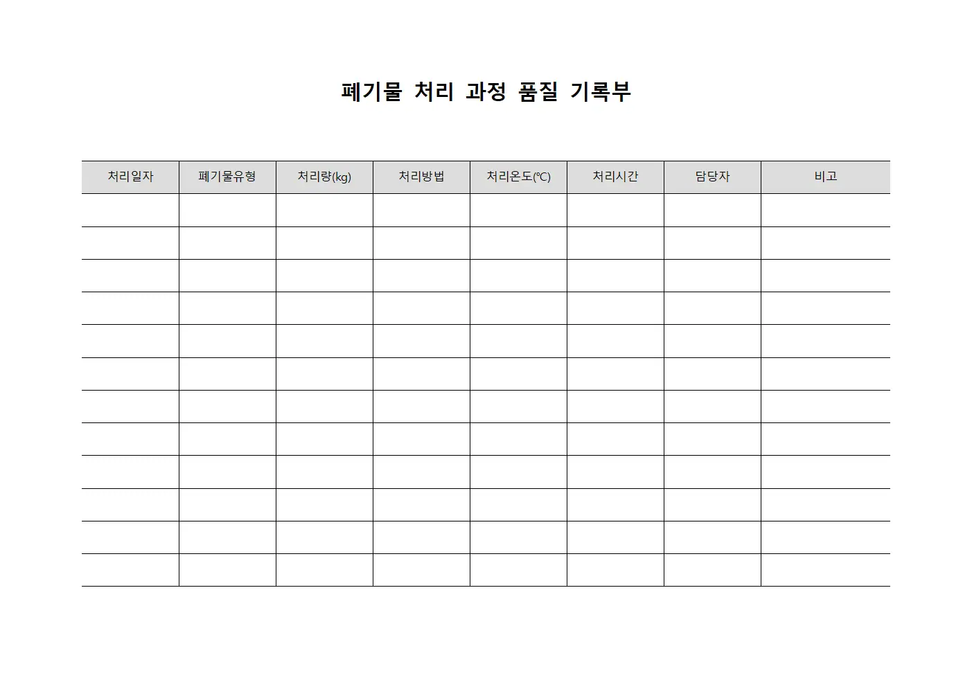 폐기물 처리 과정 품질 기록부