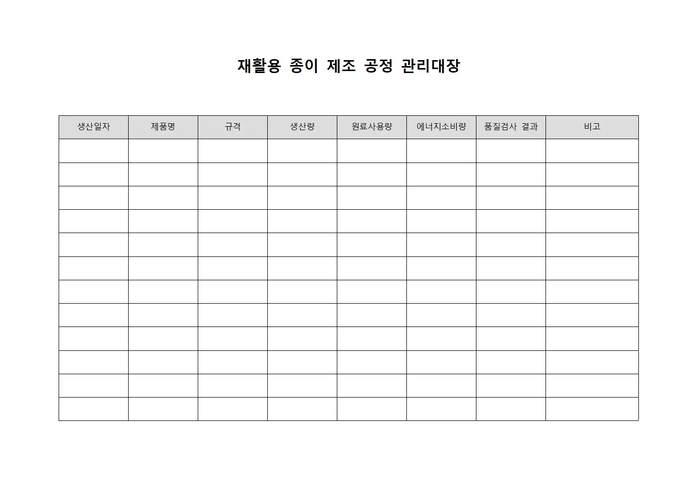 재활용 종이 제조 공정 관리대장