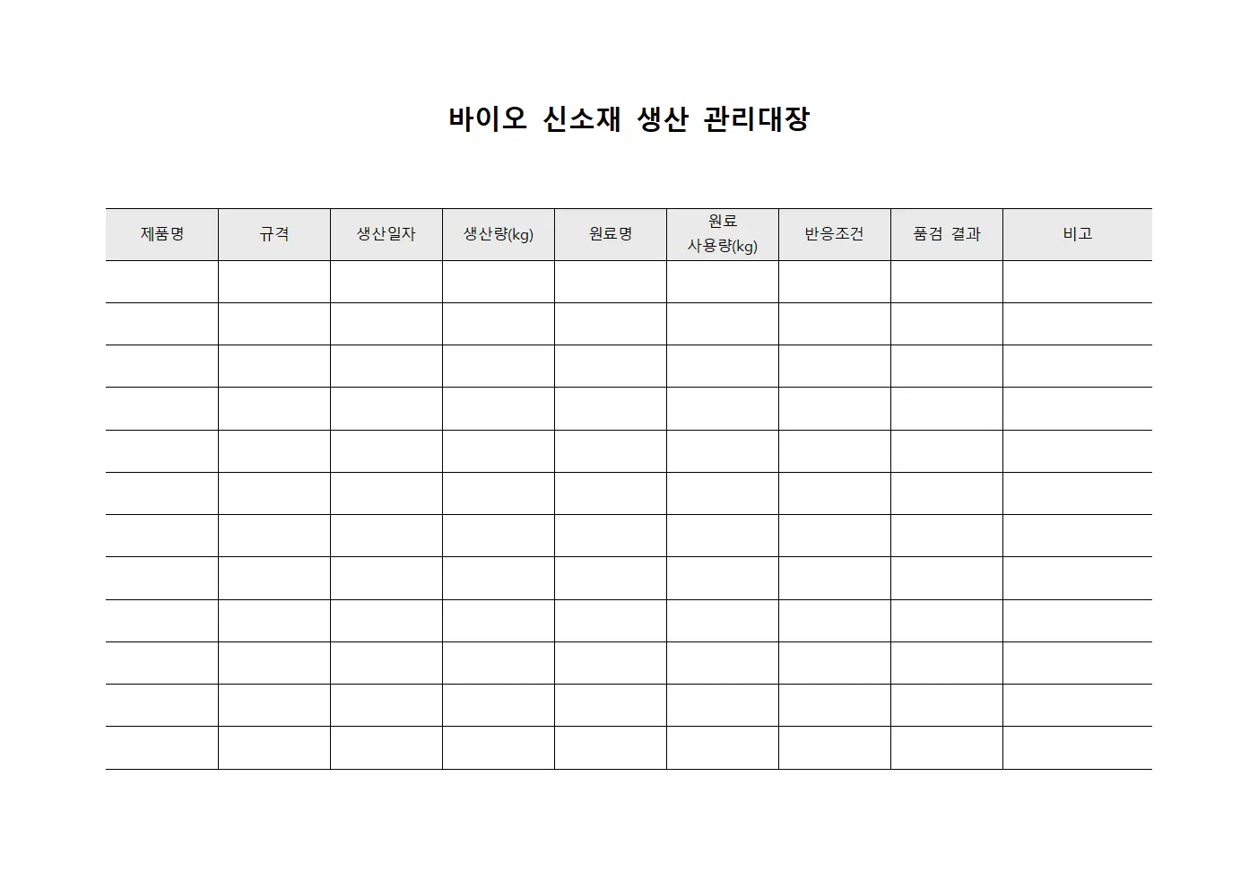 바이오 신소재 생산 관리대장