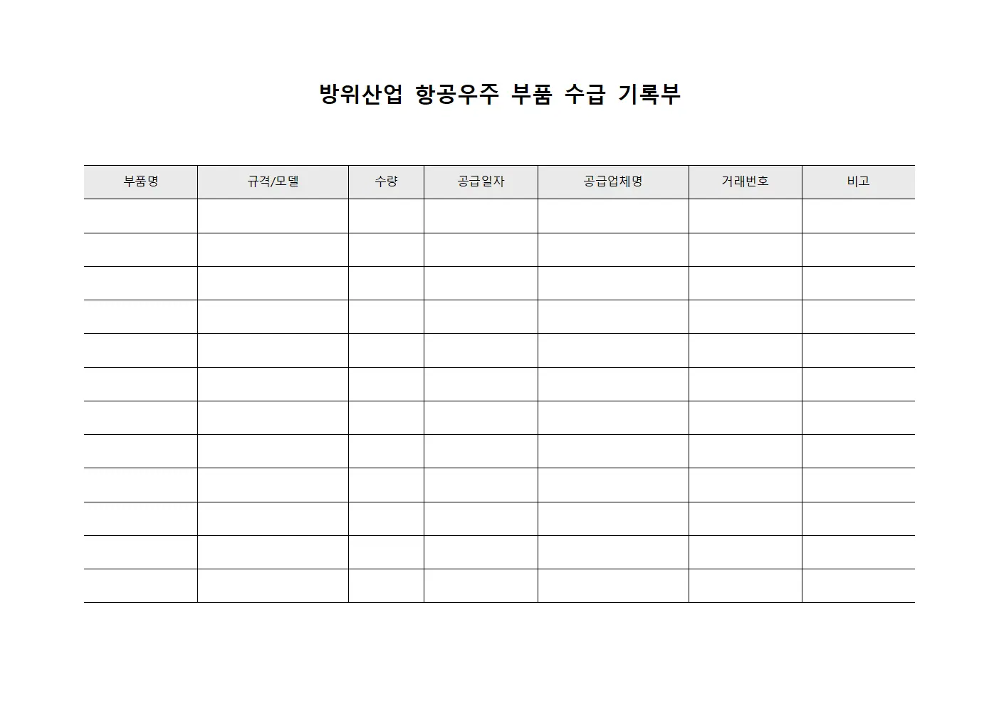 방위산업 항공우주 부품 수급 기록부