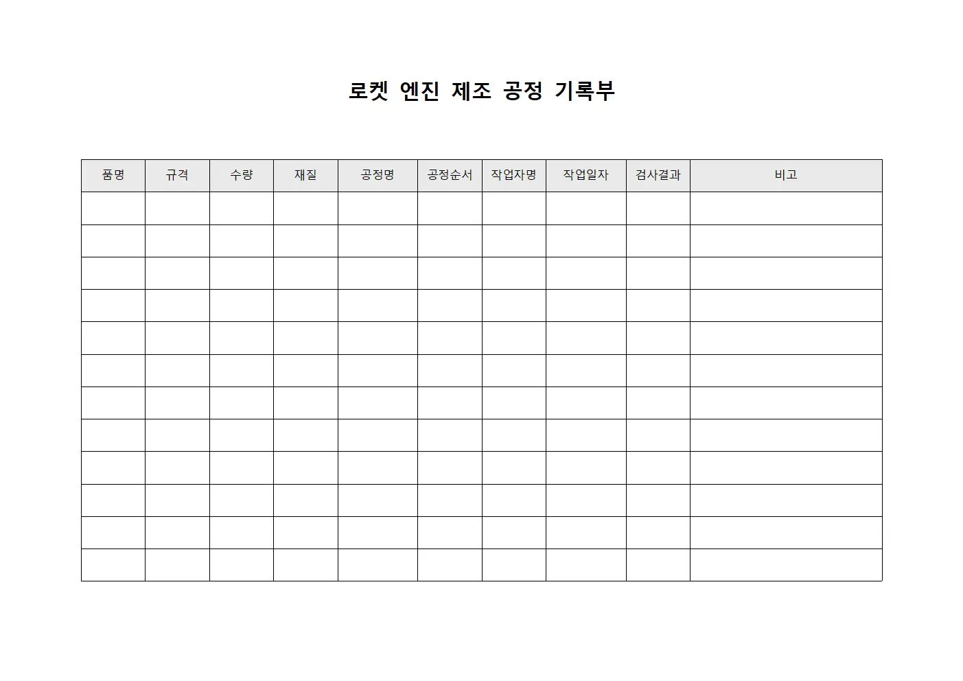 로켓 엔진 제조 공정 기록부